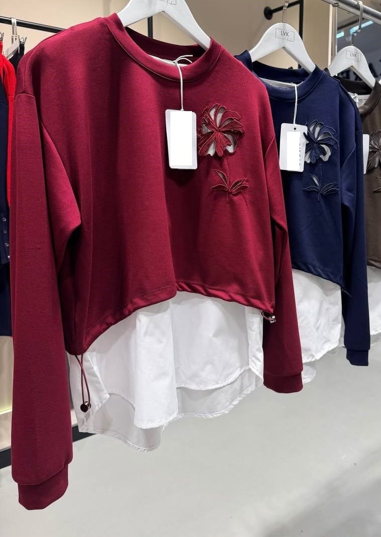 Çift parça görünüm Bordo sweatshirt
