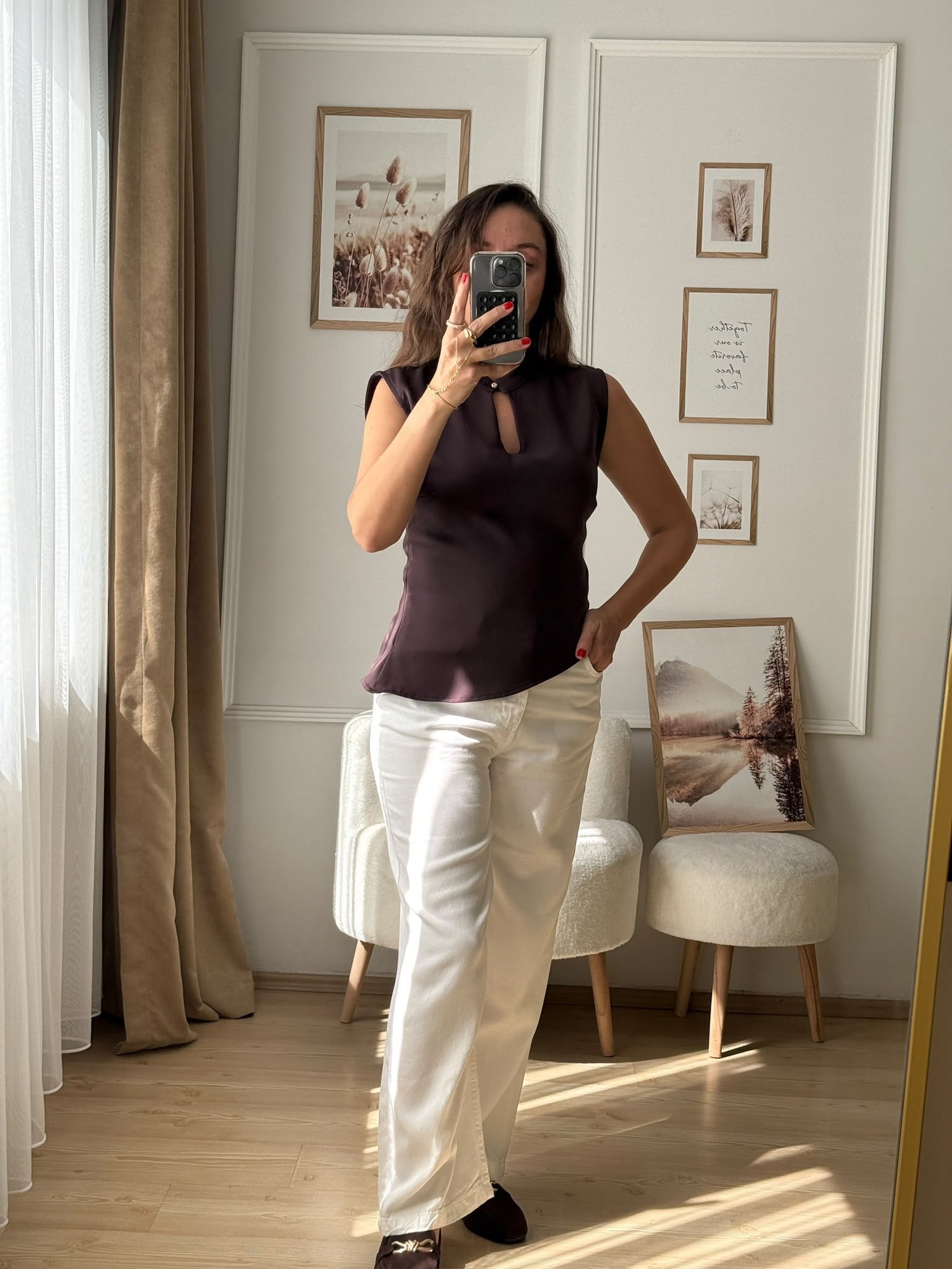 Damla Detaylı Asimetrik Bluz Acı kahve