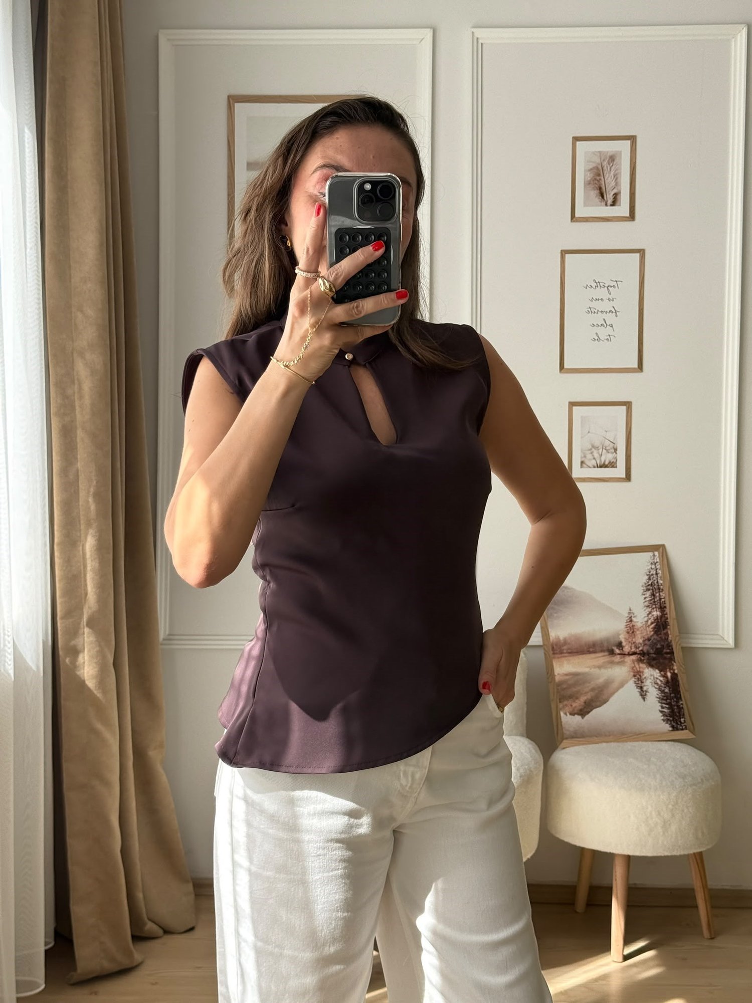 Damla Detaylı Asimetrik Bluz Acı kahve