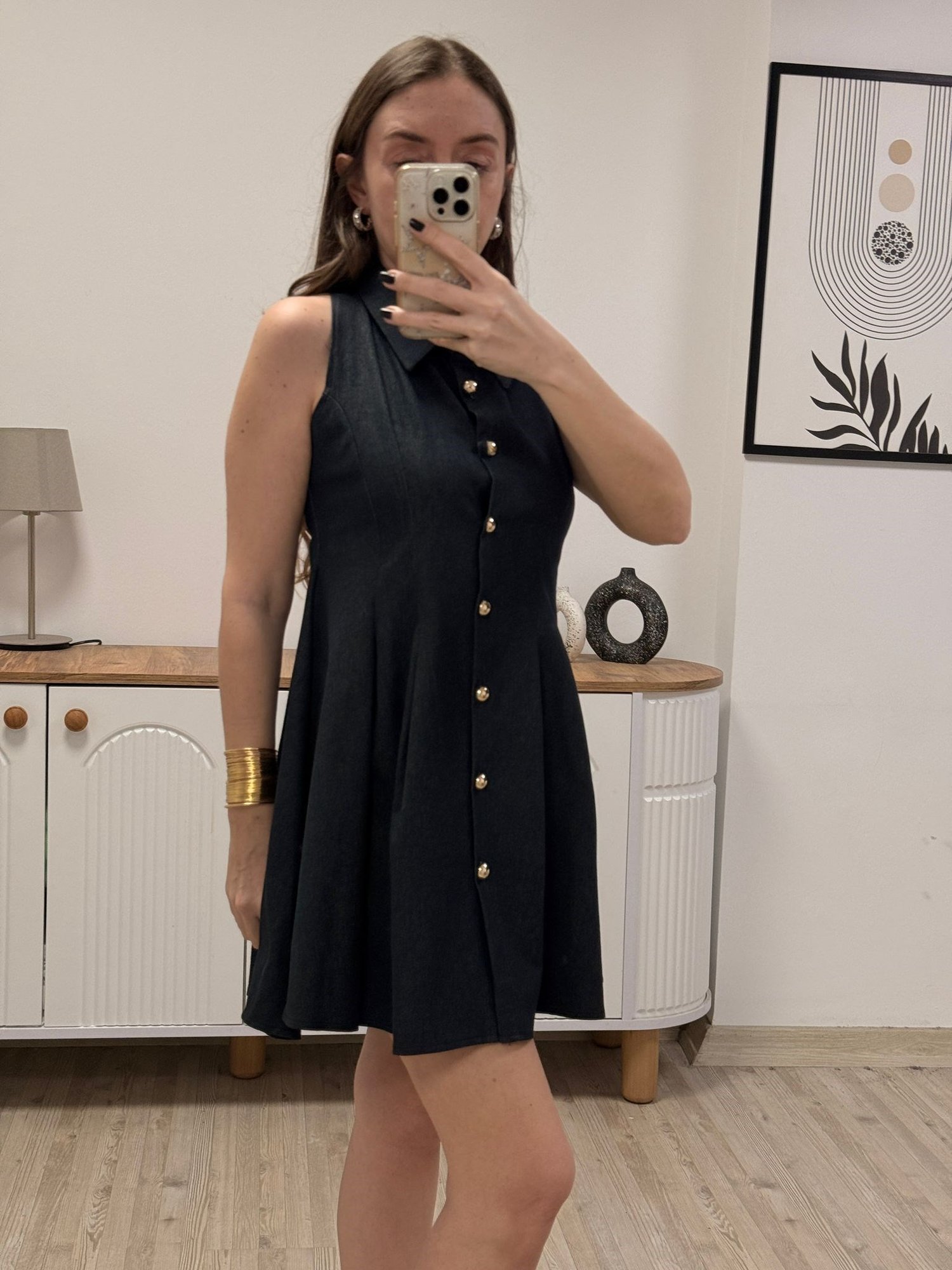 Denim Gold Düğmeli Elbise