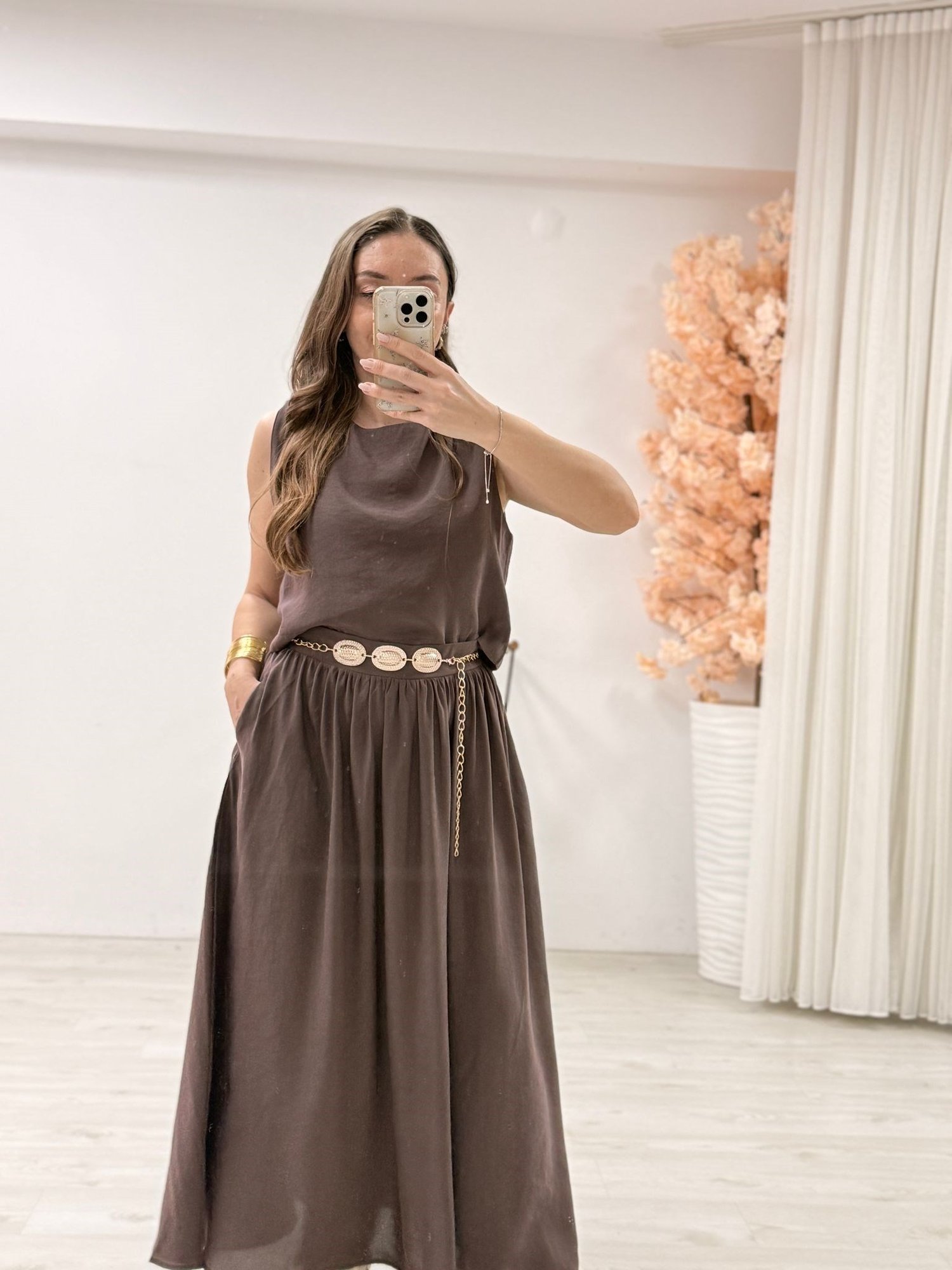 İthal Modal Kumaş Etek Crop Takım