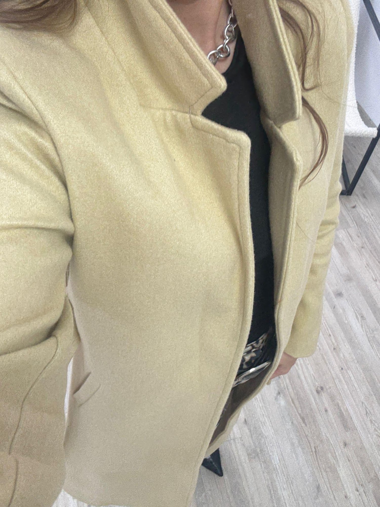 Kaşe Kuşaklı Fit Kalıp Kaban Krem