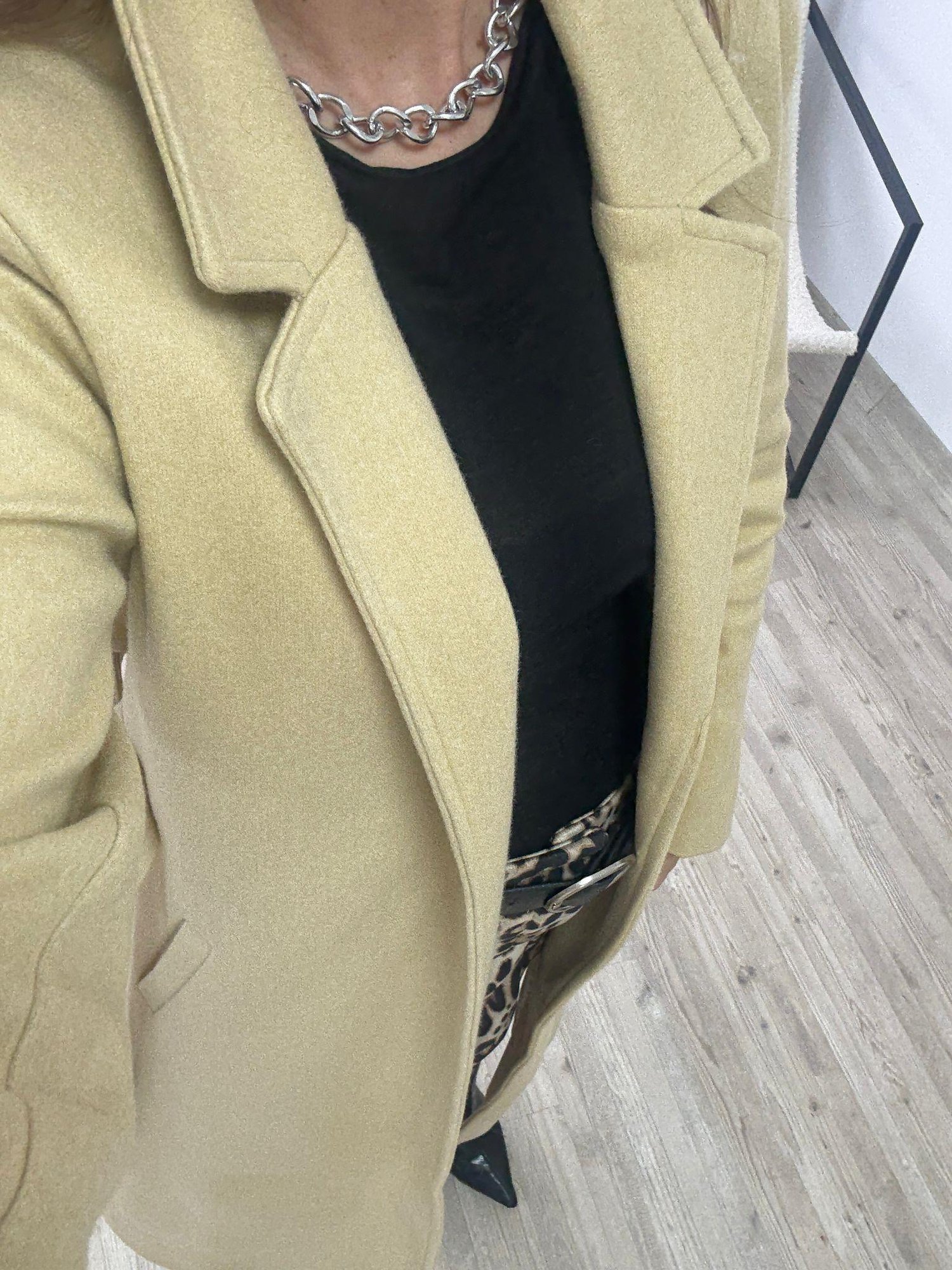 Kaşe Kuşaklı Fit Kalıp Kaban Krem