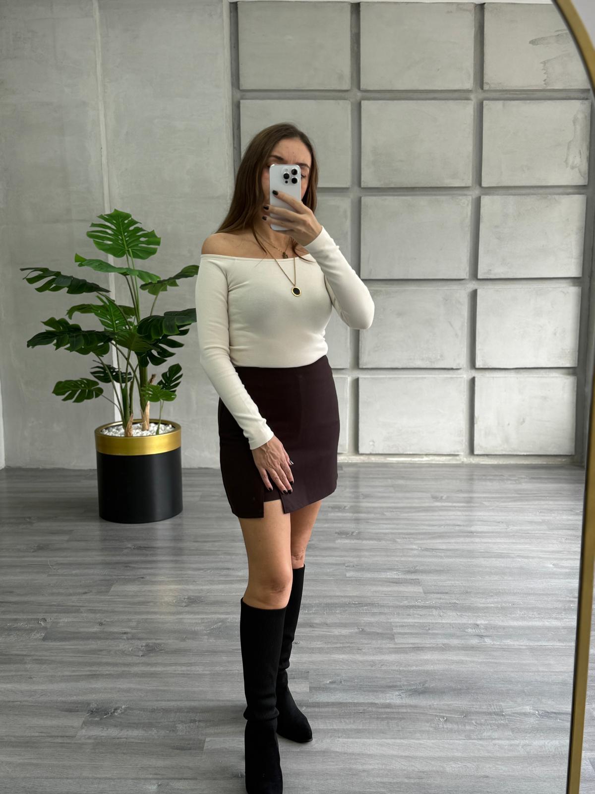 Kayık Yaka Uzun Kollu Crop