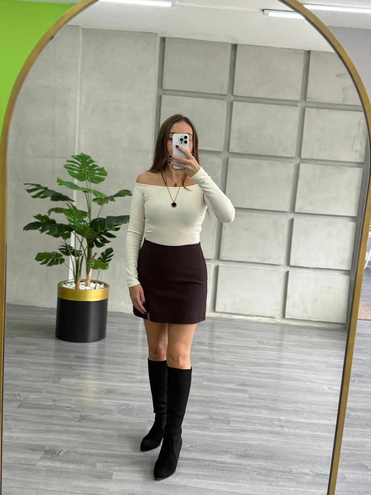 Kayık Yaka Uzun Kollu Crop