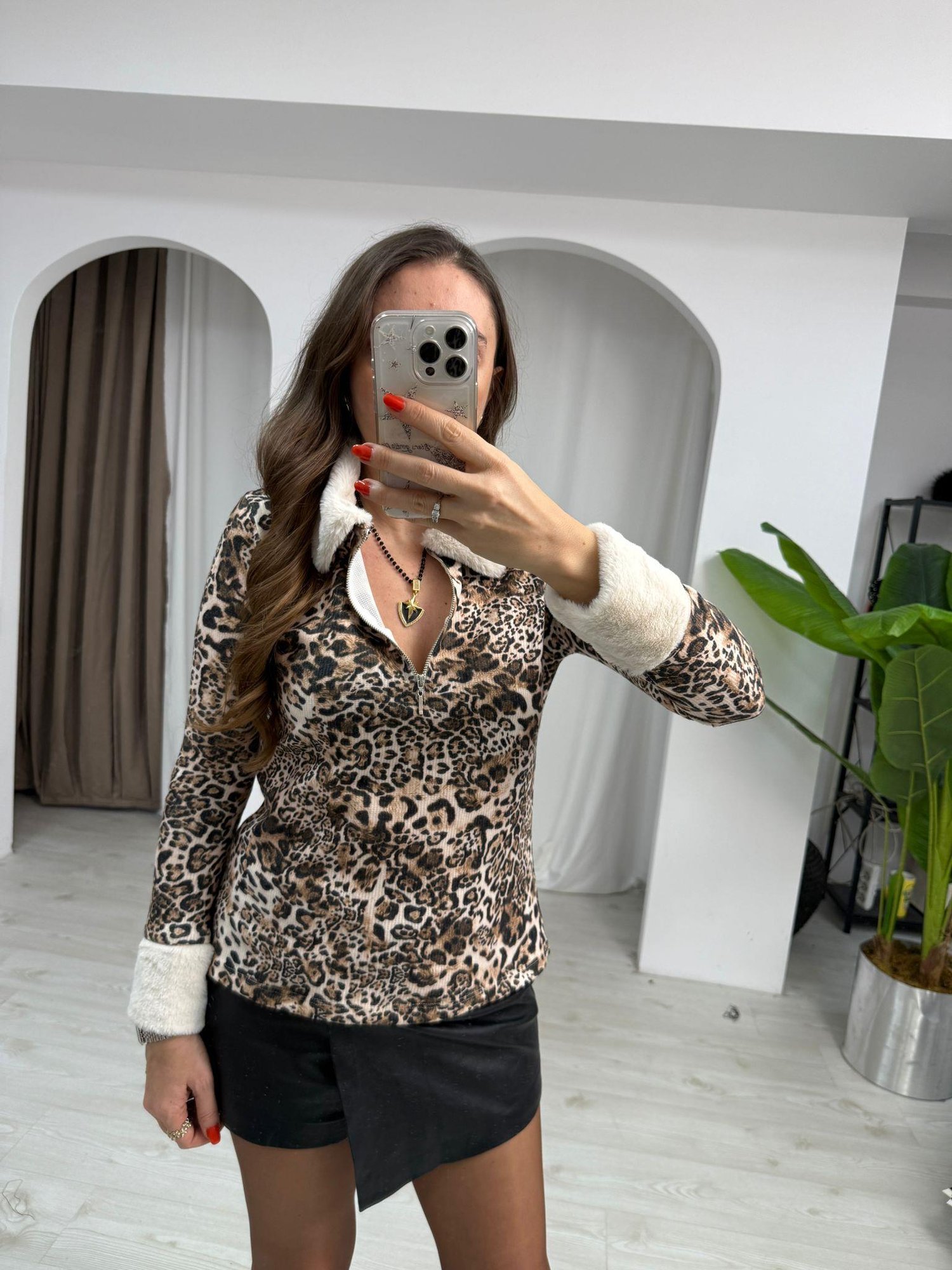Kürk Detaylı Leopar Kazak