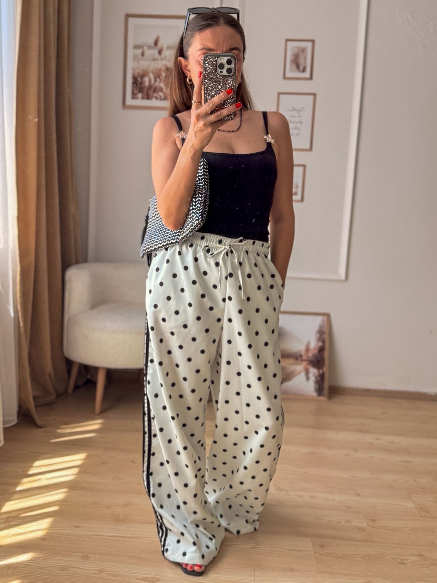 Puantiyeli Pantalon -Beyaz