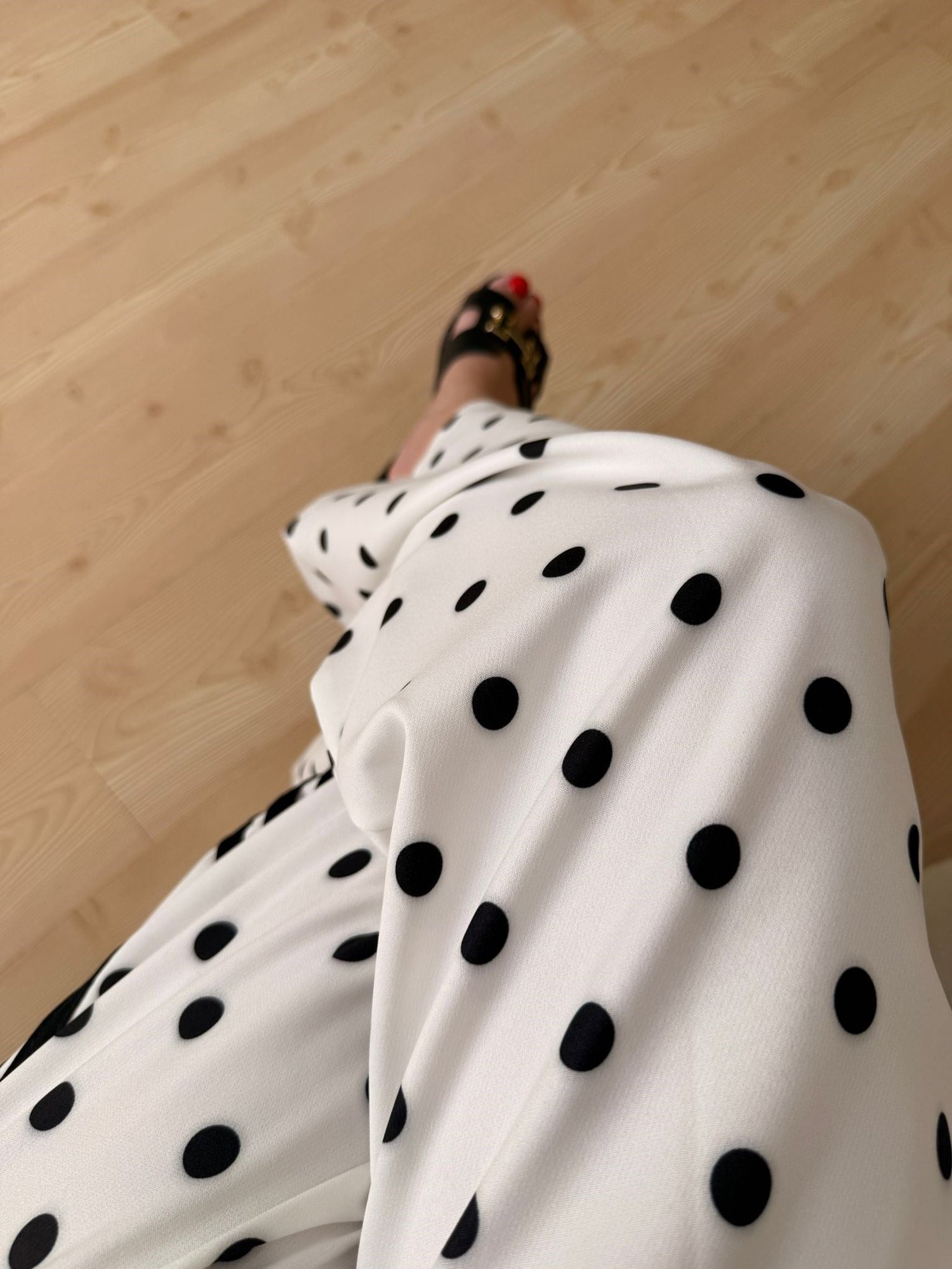 Puantiyeli Pantalon -Beyaz