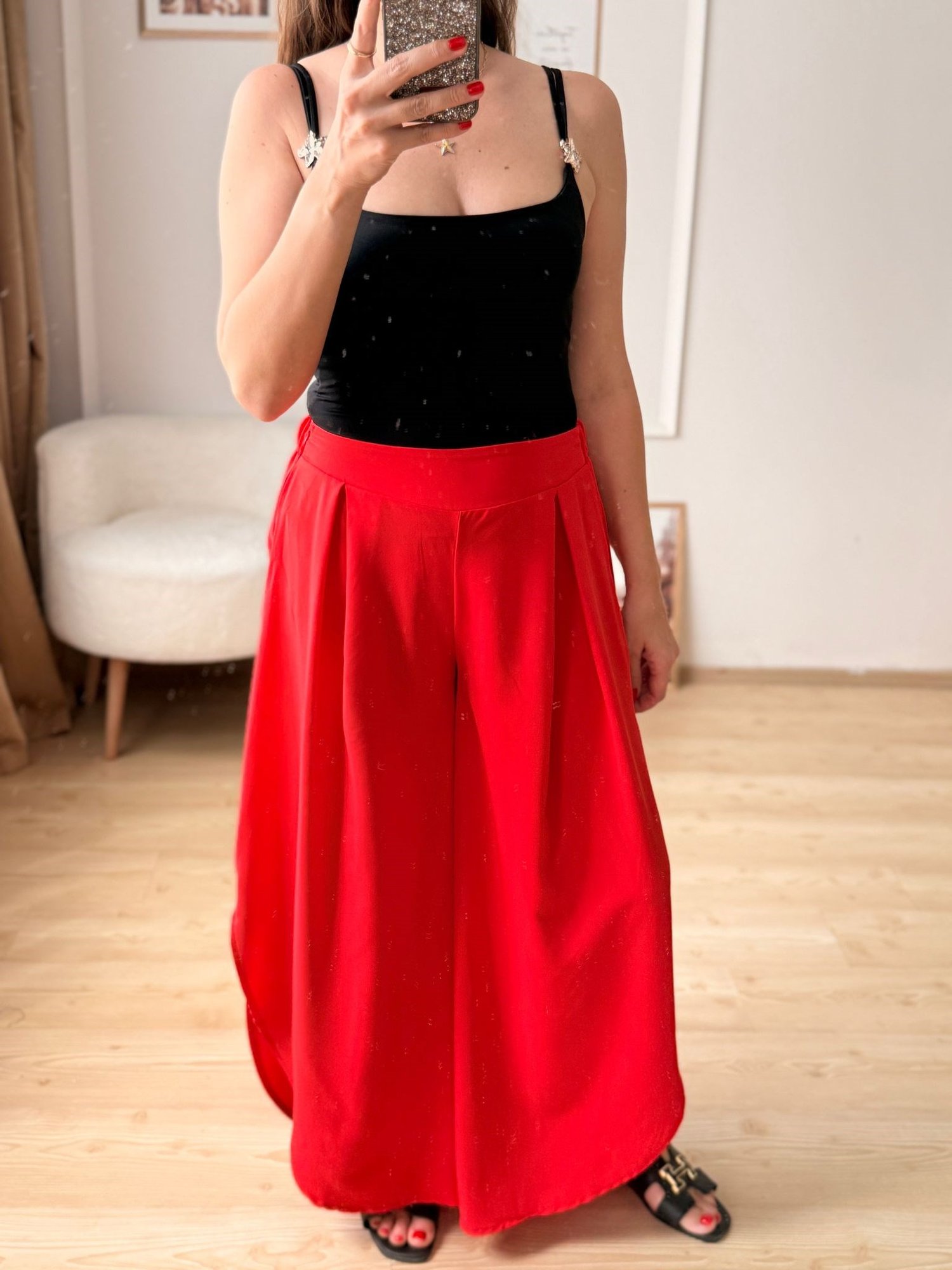 Şalvar Model Yırtmaçlı Pantolon-Kırmızı