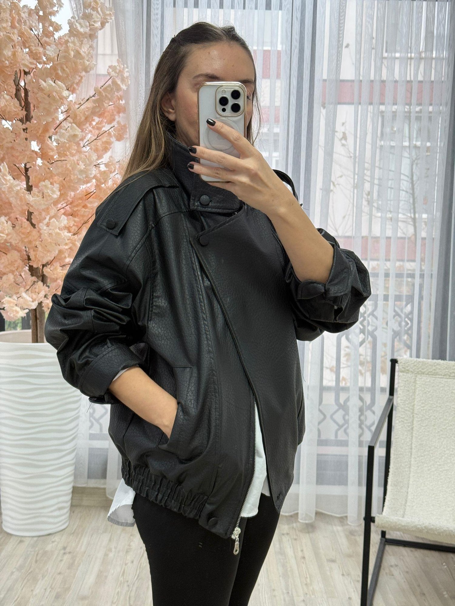 Siyah Oversize Deri Ceket