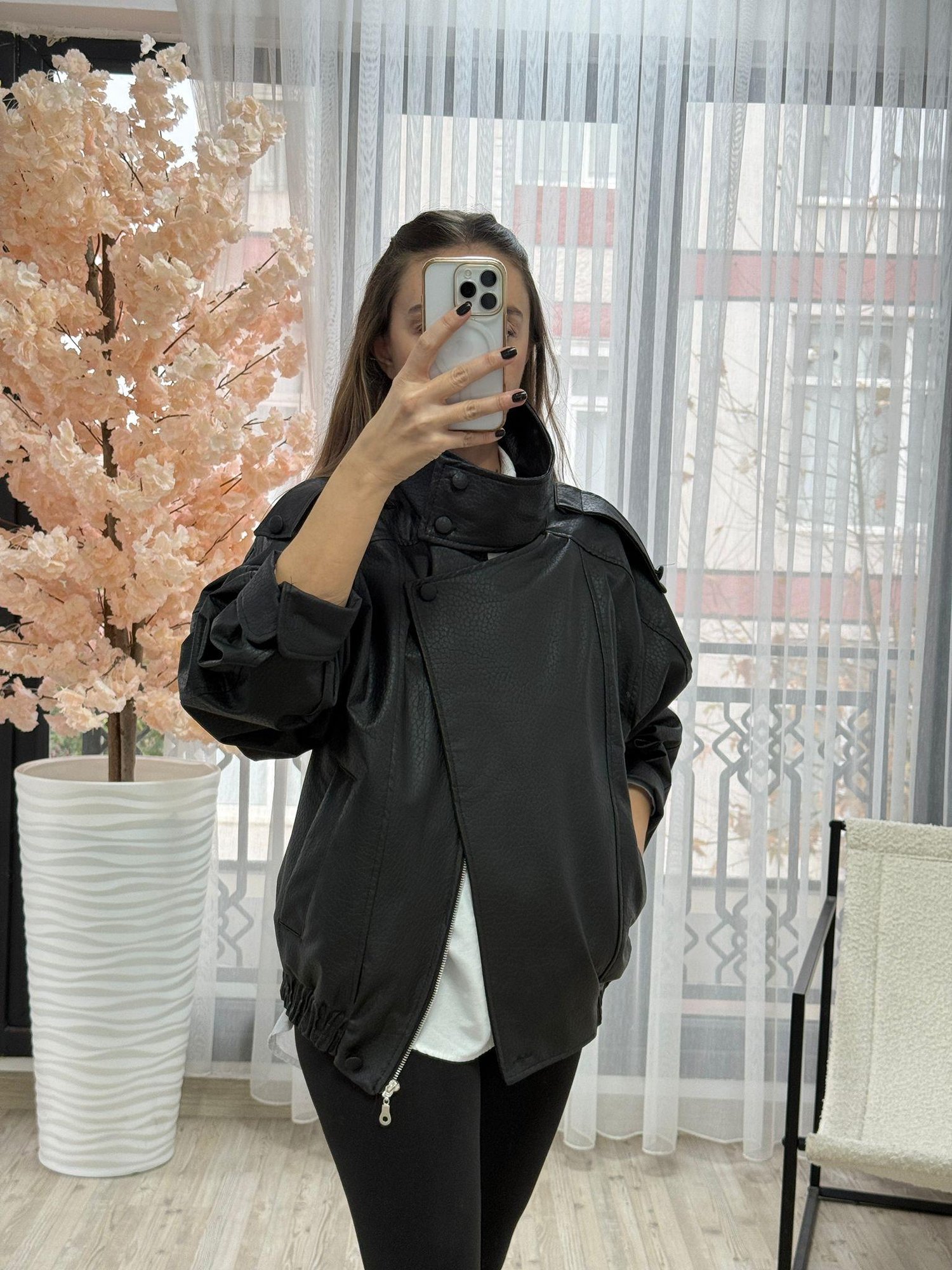 Siyah Oversize Deri Ceket