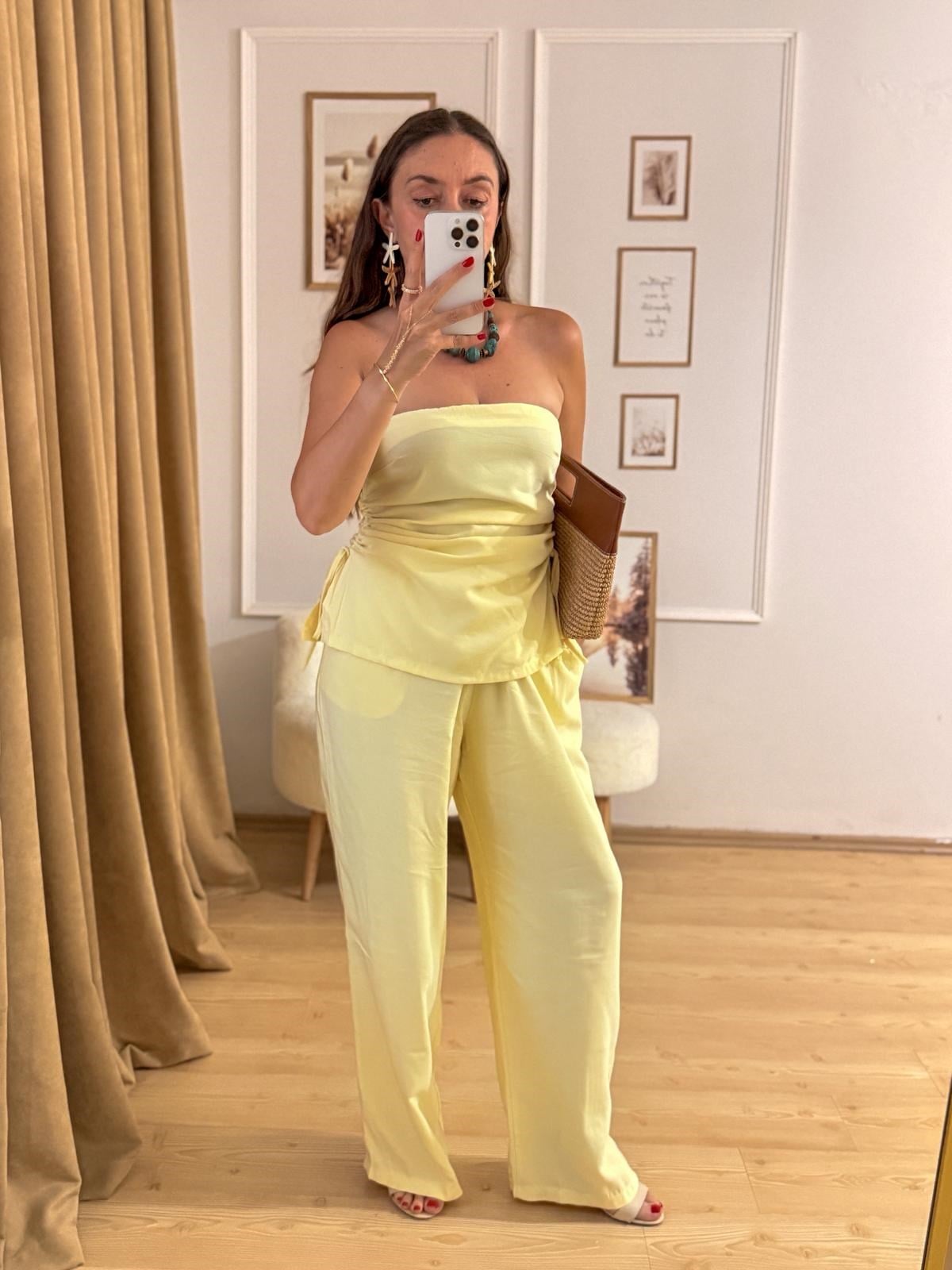 Straplez Bluz Pantolon Takım
