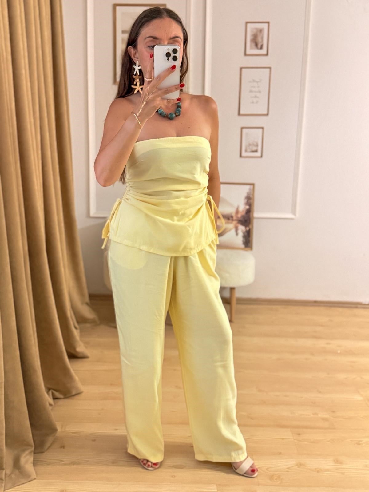 Straplez Bluz Pantolon Takım