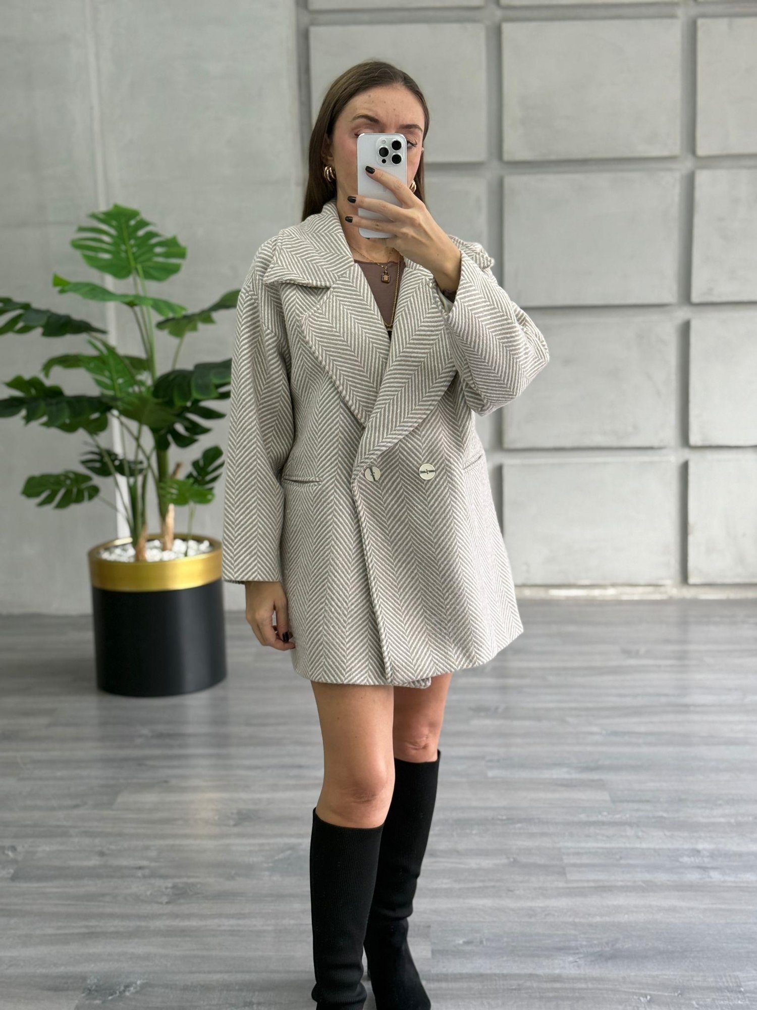 Taş Rengi Balıksırtı Oversize Kaban