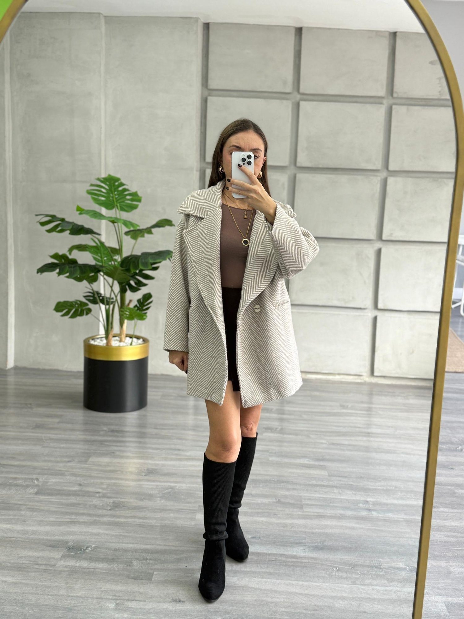 Taş Rengi Balıksırtı Oversize Kaban