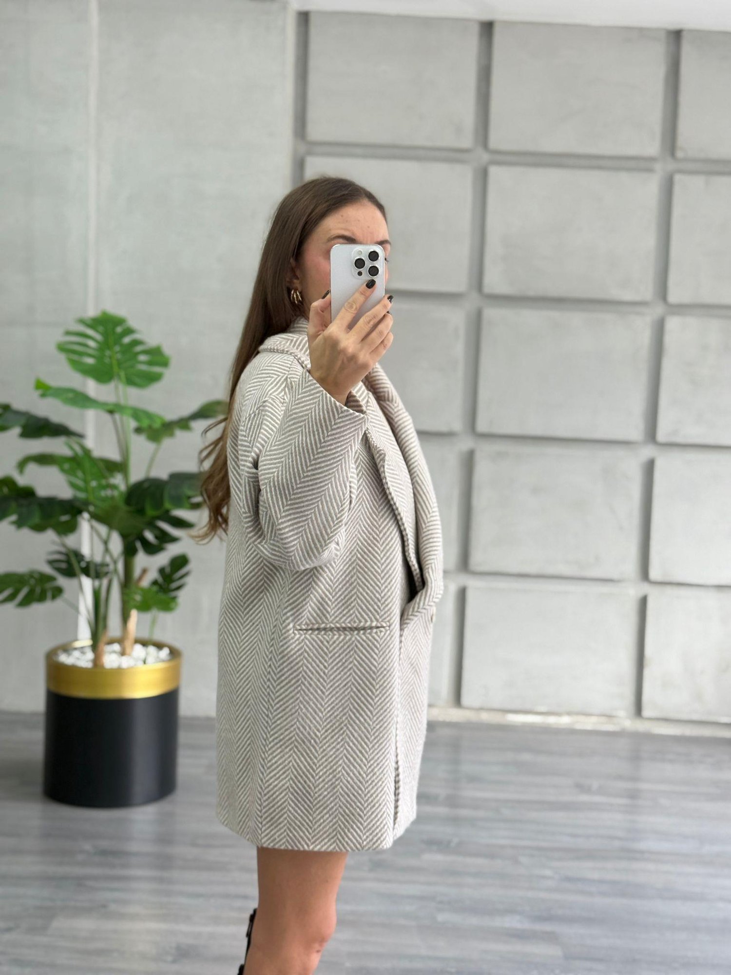 Taş Rengi Balıksırtı Oversize Kaban