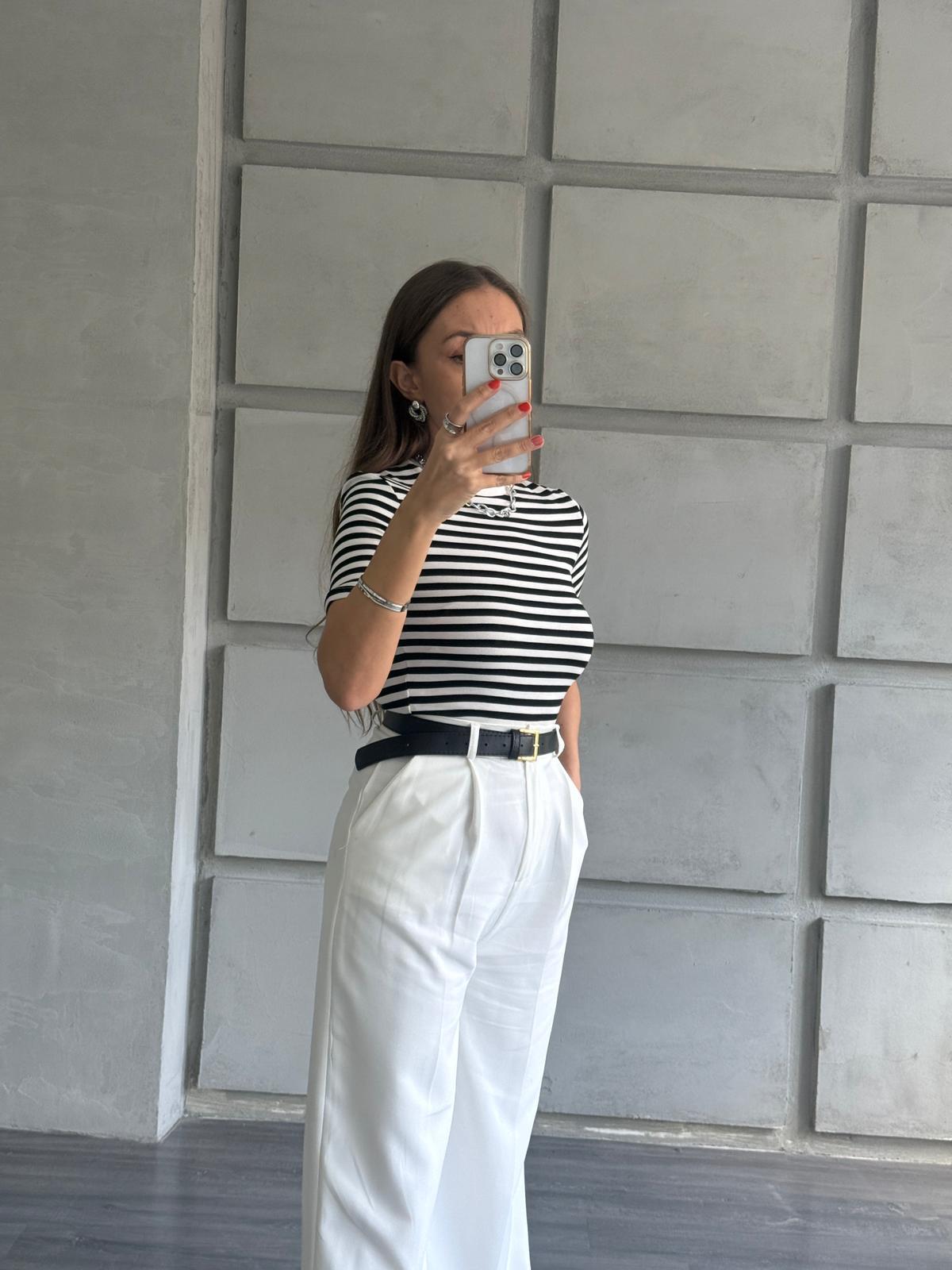 Yarım Kol Çizgili Body