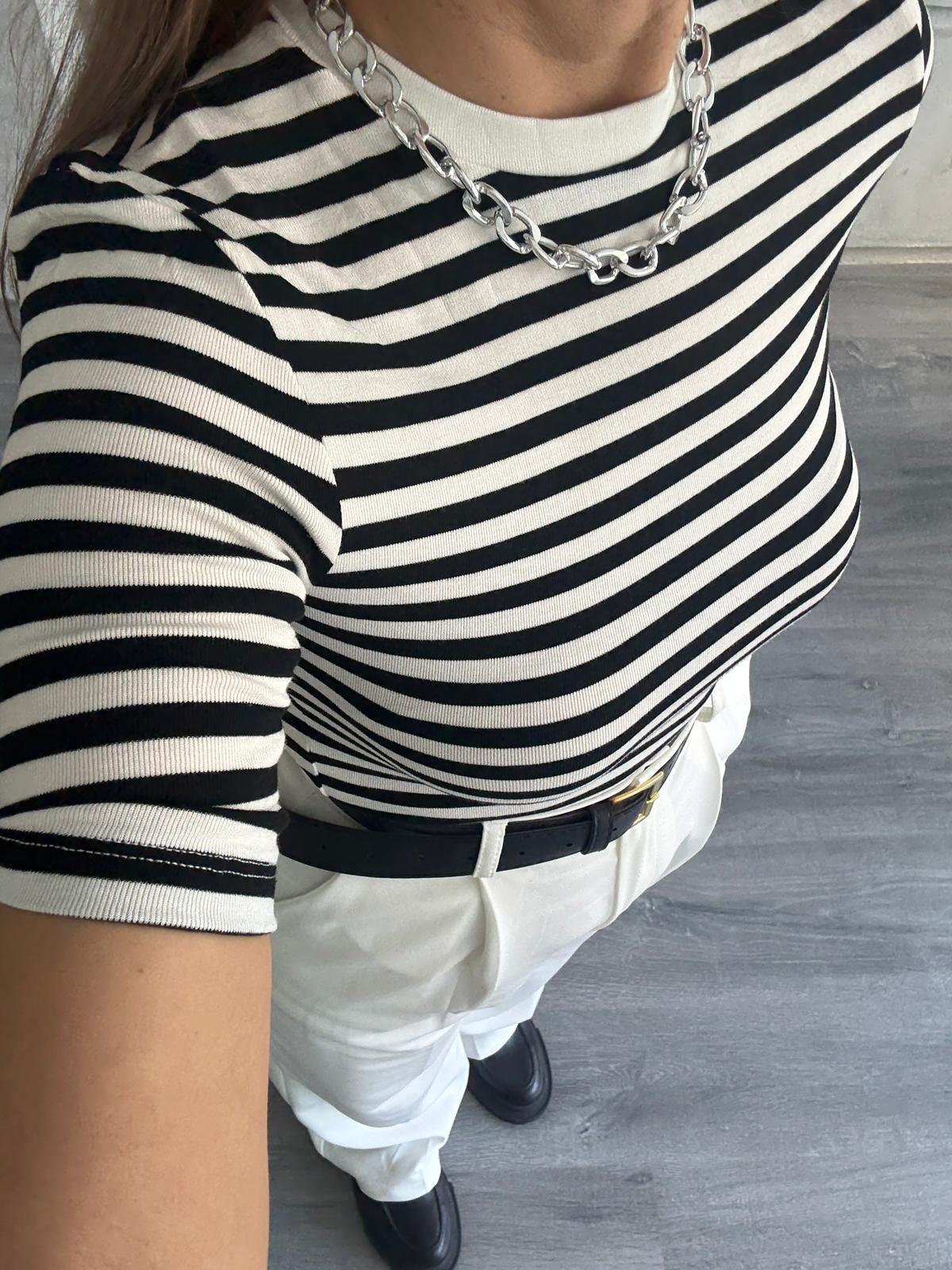 Yarım Kol Çizgili Body