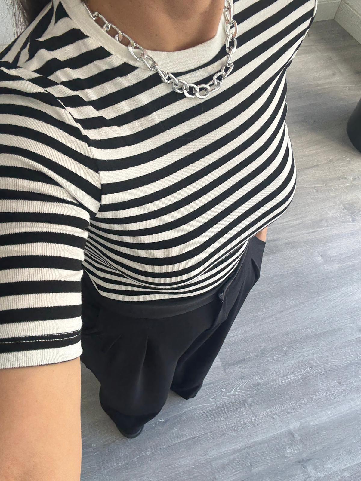 Yarım Kol Çizgili Body