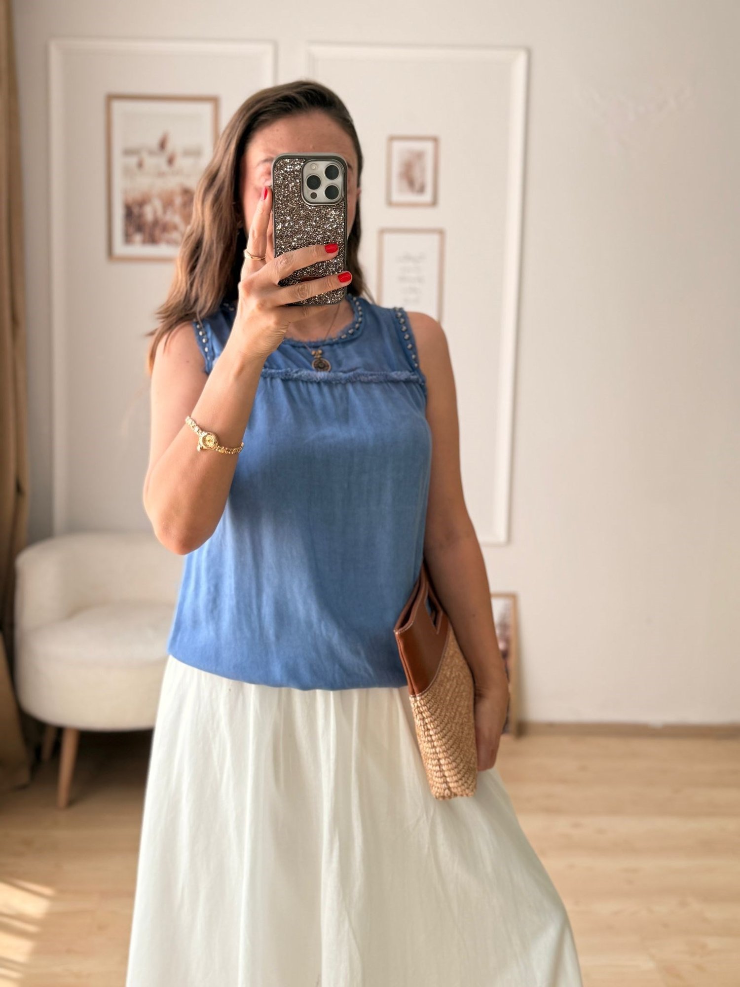 Zımba Detaylı İndigo Bluz 