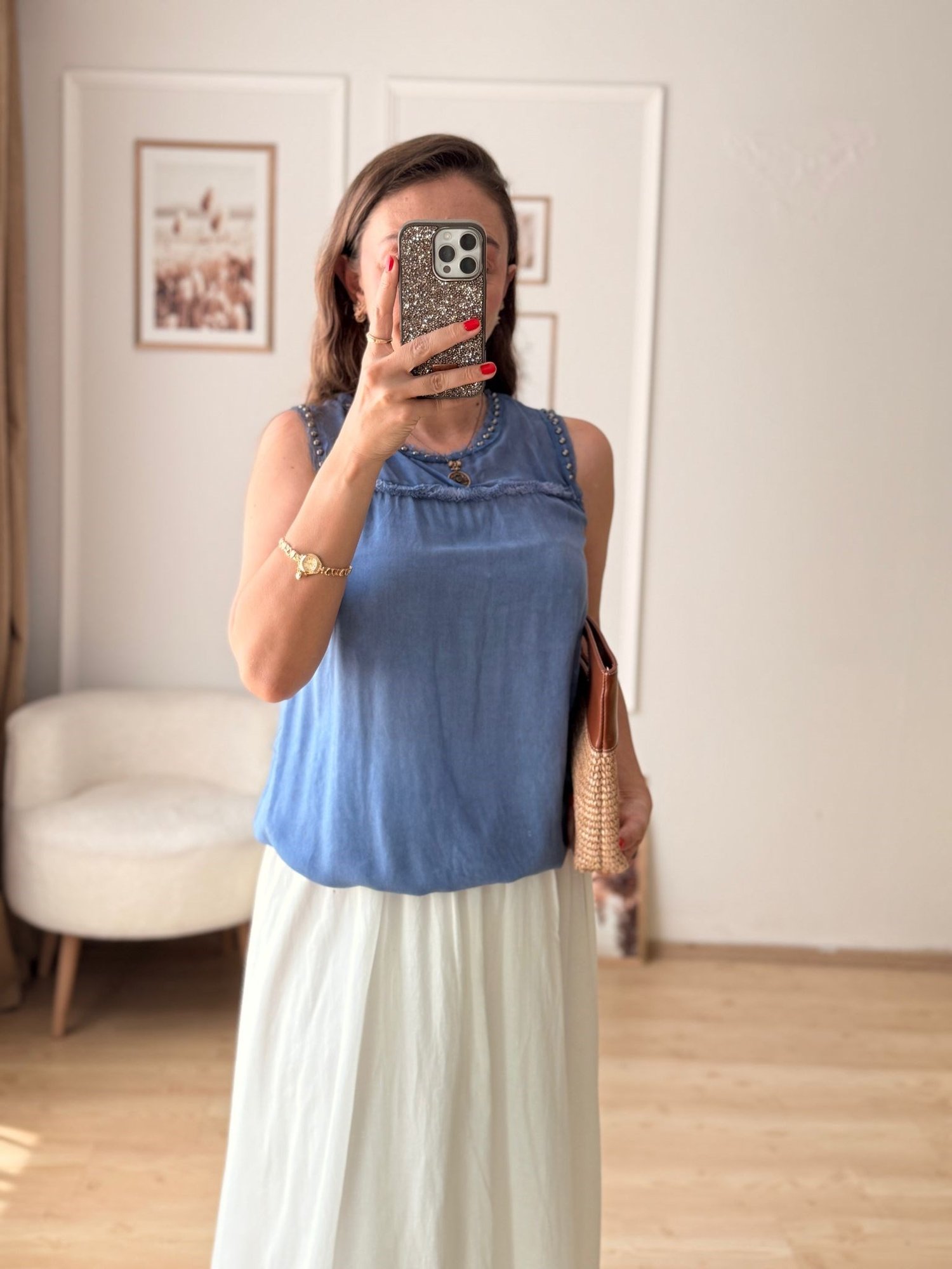 Zımba Detaylı İndigo Bluz 