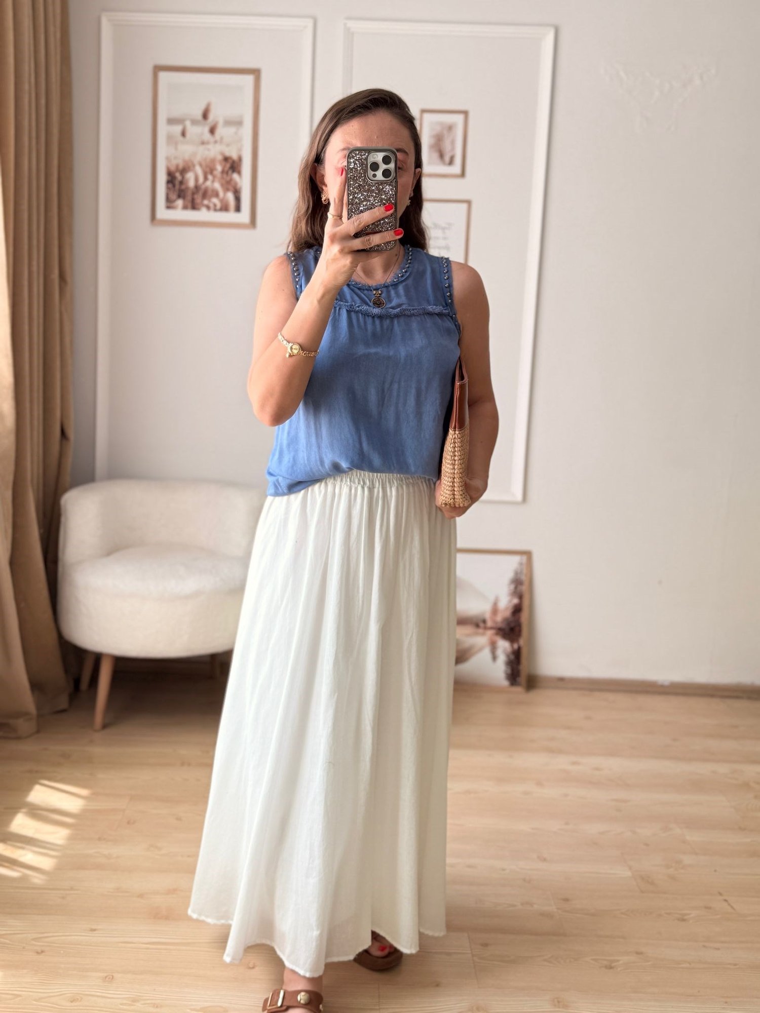 Zımba Detaylı İndigo Bluz 