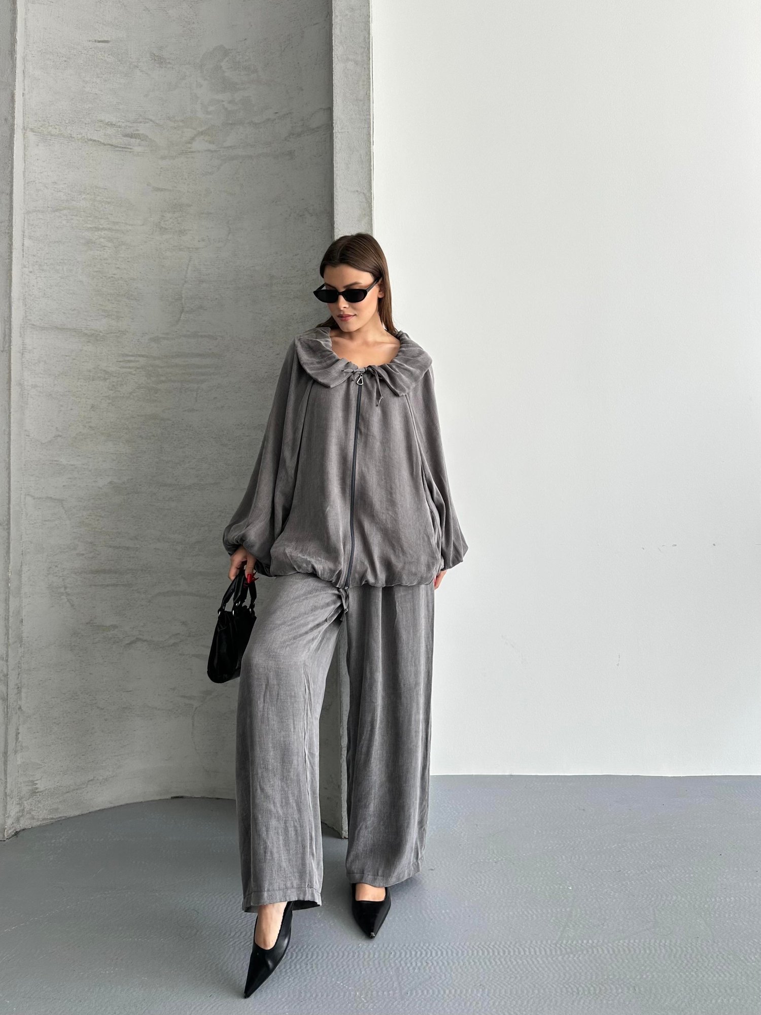 Açik Yaka Bügülü Oversize Takım
