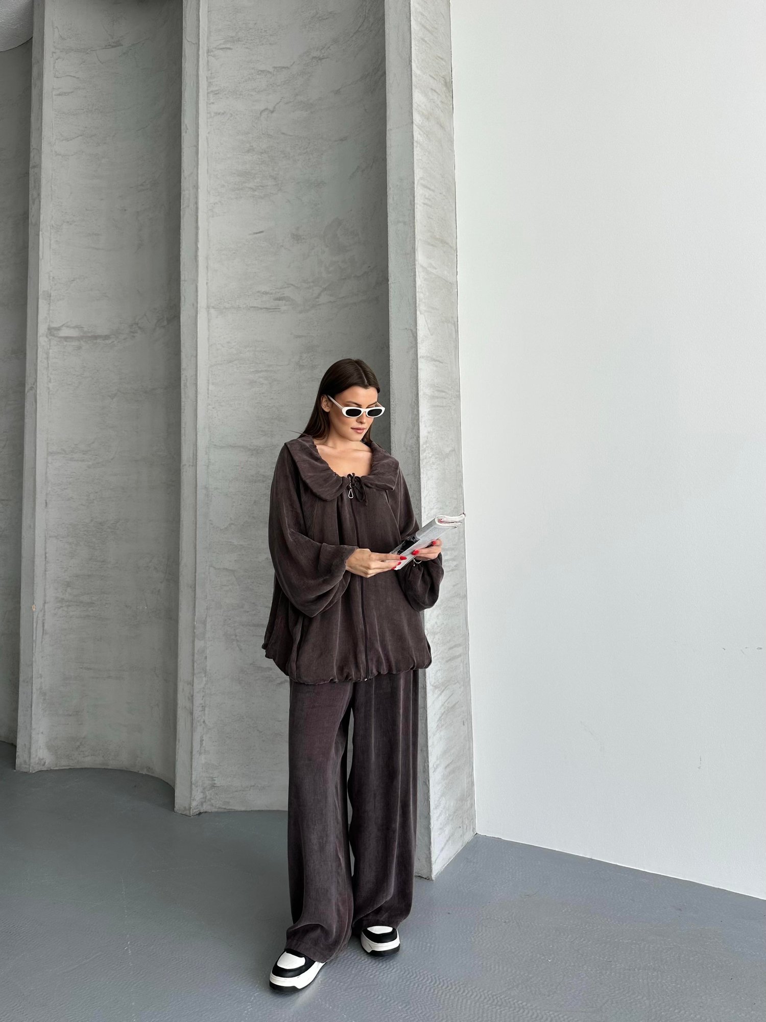 Açık Yaka Büzgülü Oversize Takım 