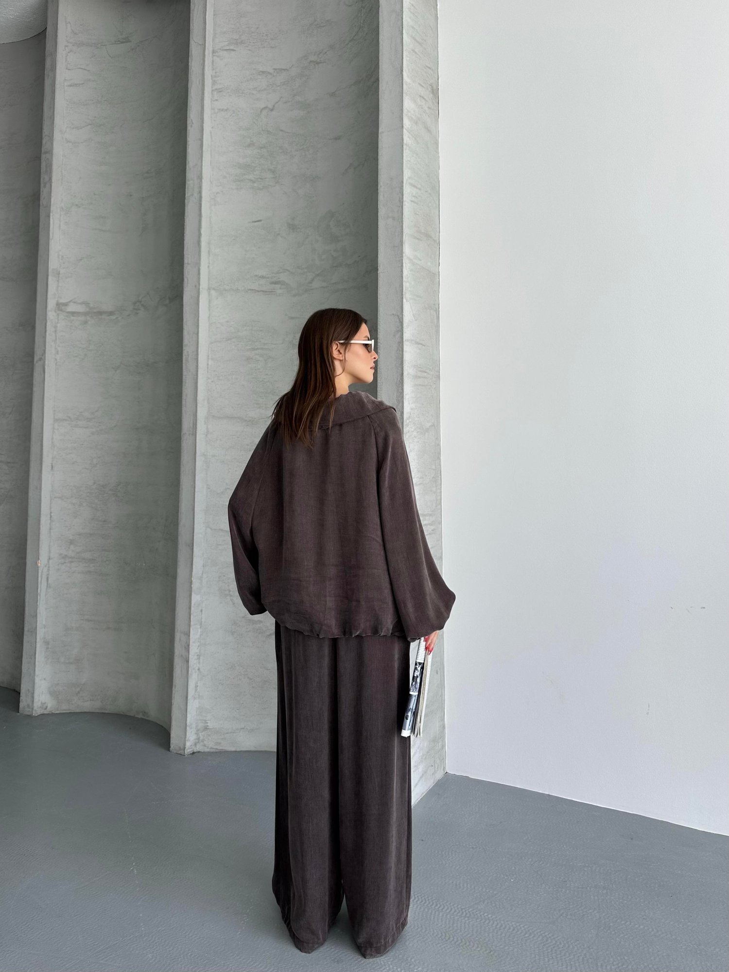 Açık Yaka Büzgülü Oversize Takım 