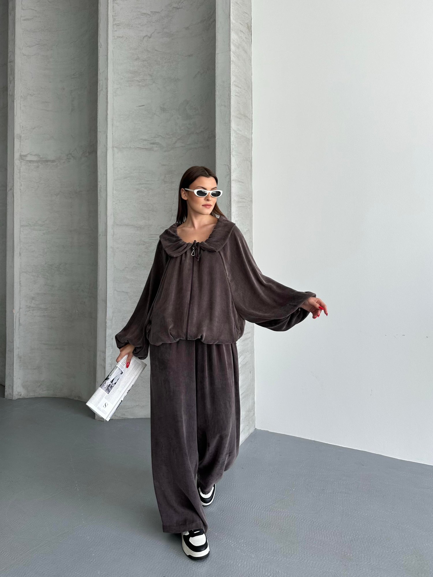 Açık Yaka Büzgülü Oversize Takım 