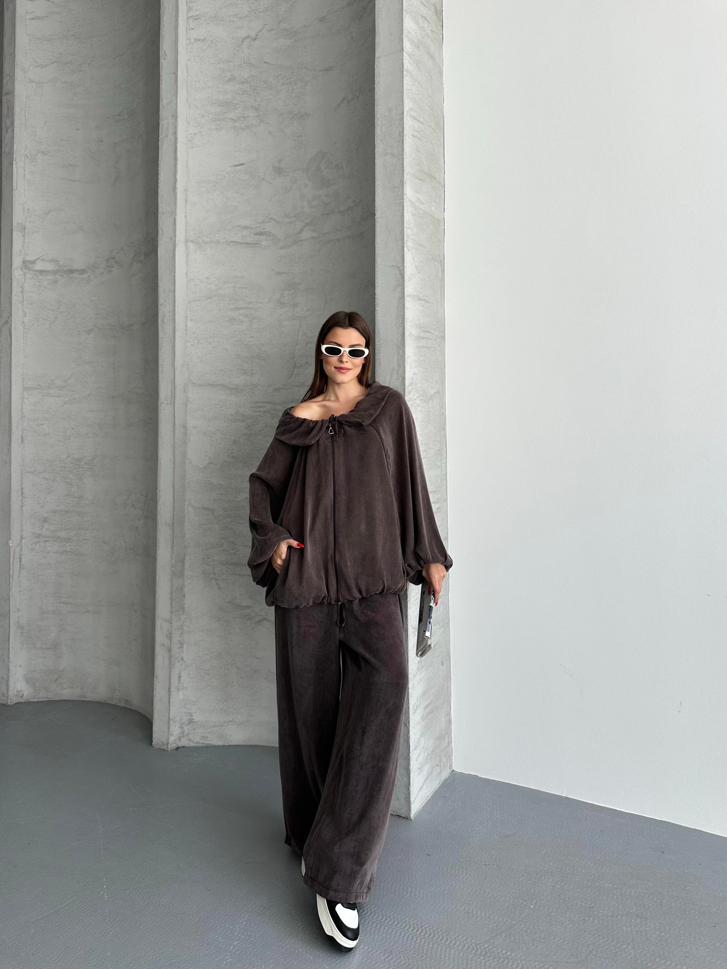 Açık Yaka Büzgülü Oversize Takım 