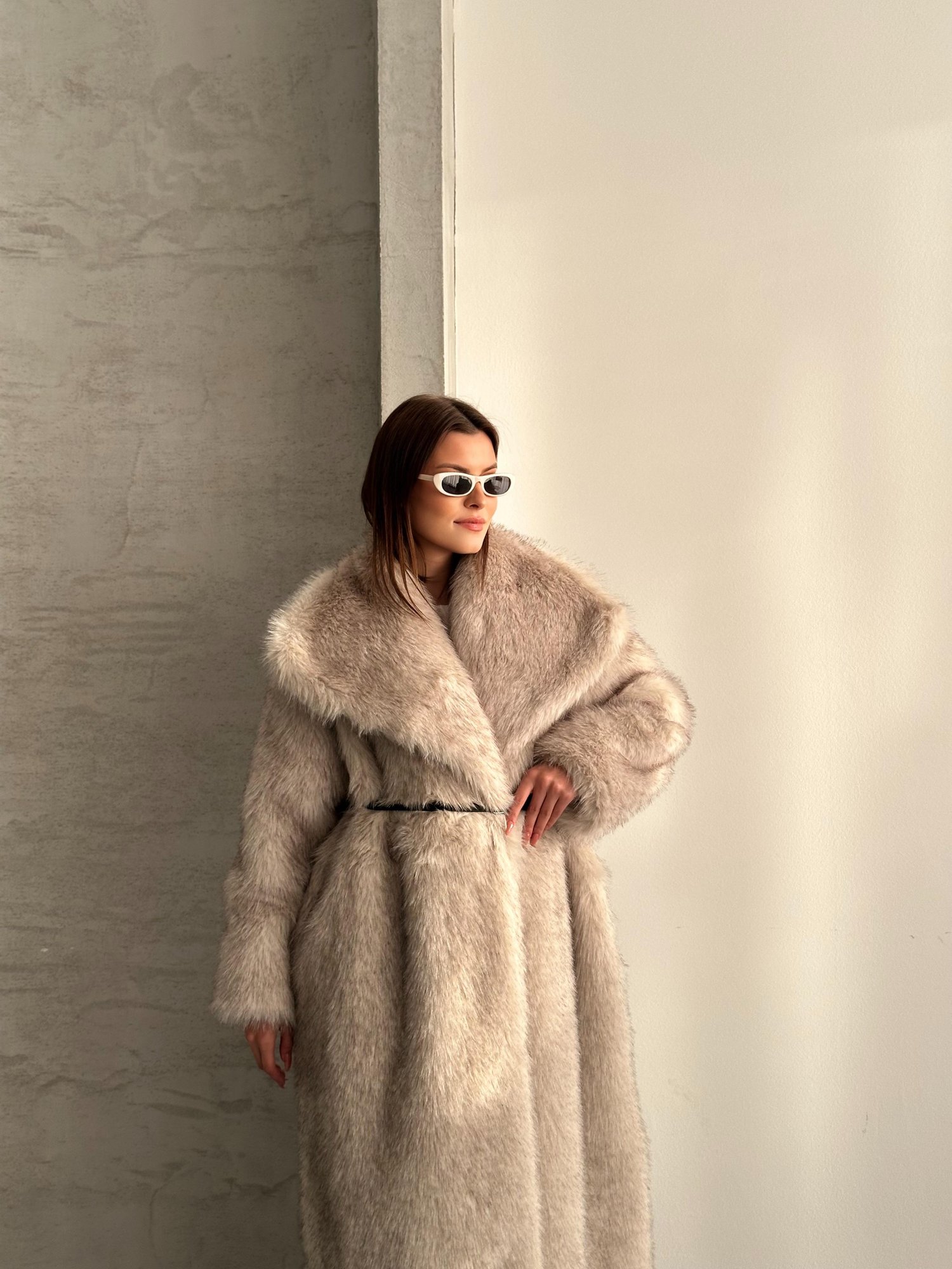 Geniş Yaka Oversize Uzun Kürk