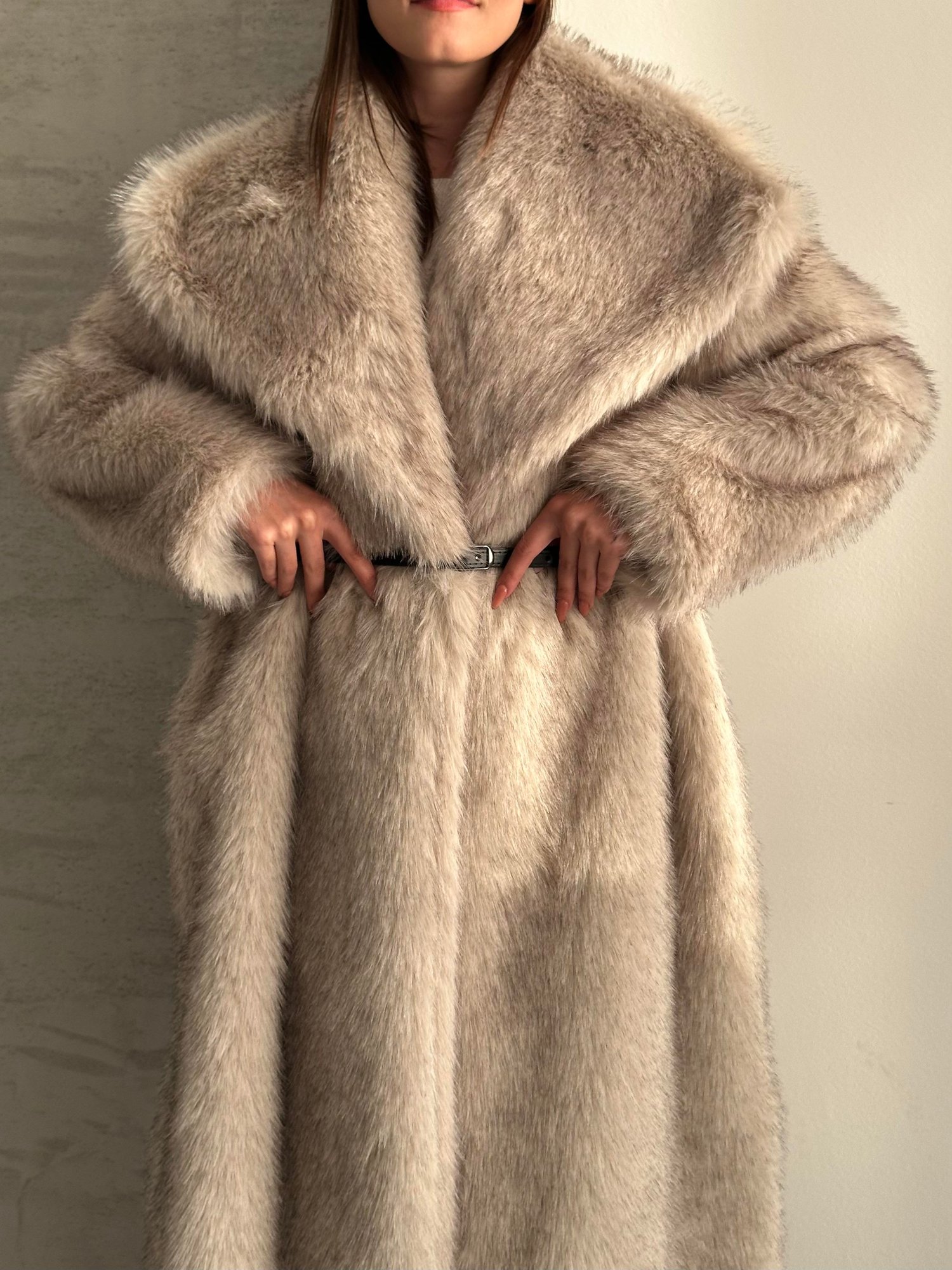 Geniş Yaka Oversize Uzun Kürk
