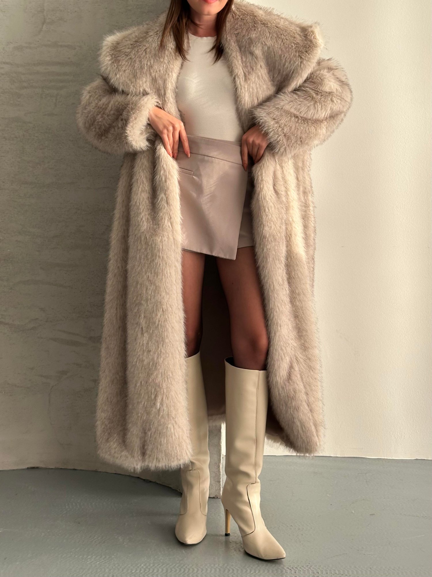 Geniş Yaka Oversize Uzun Kürk