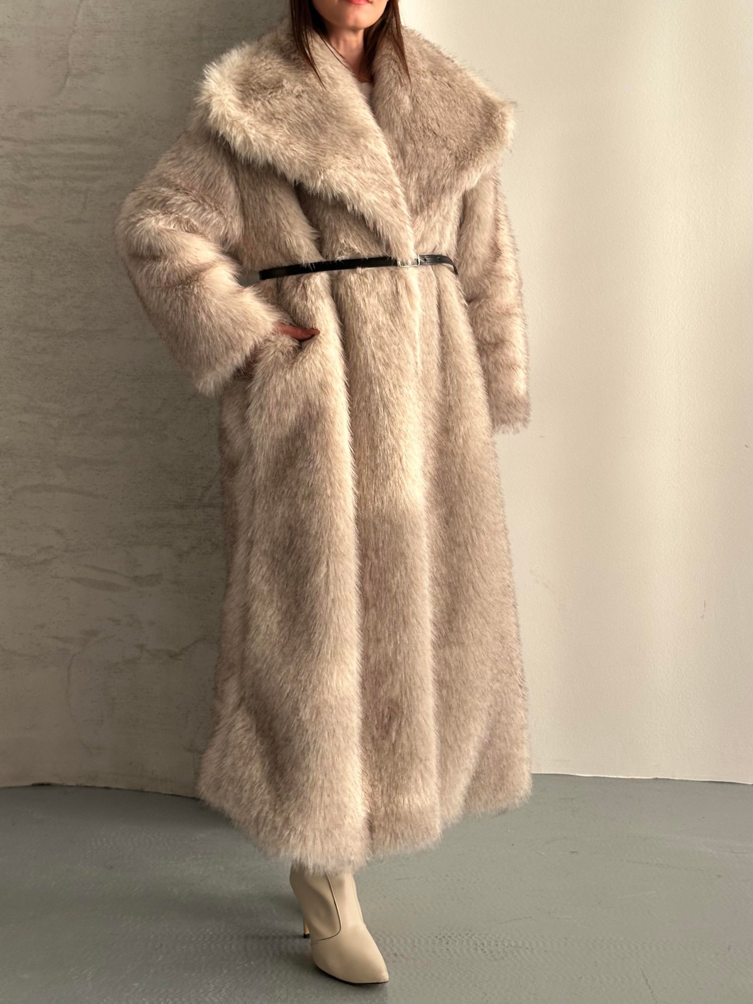 Geniş Yaka Oversize Uzun Kürk