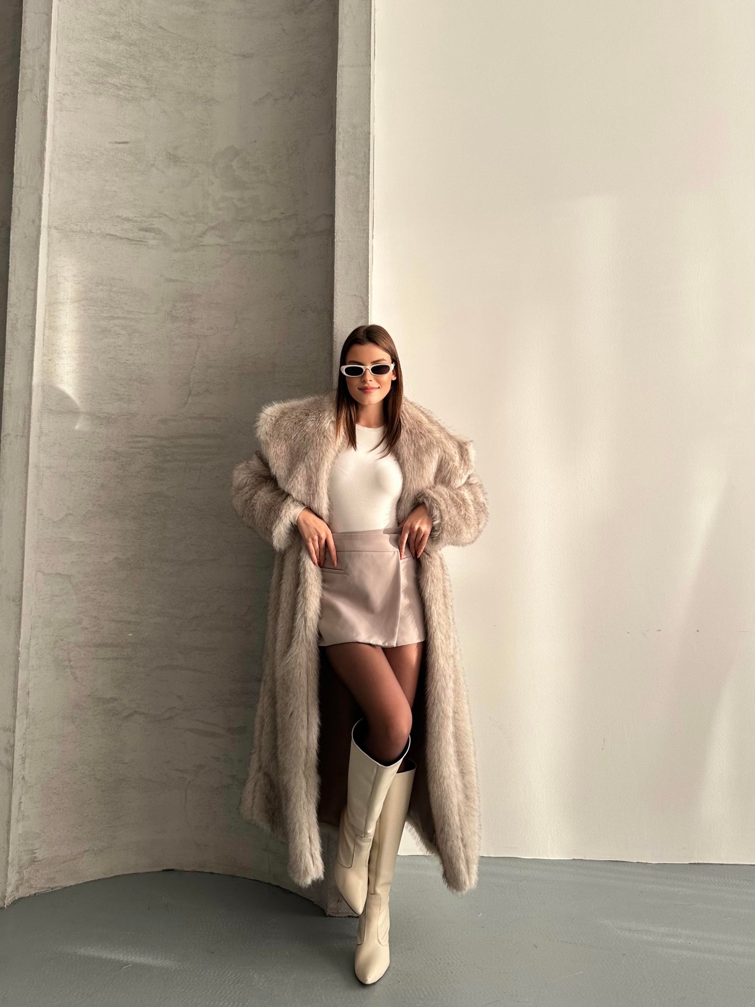 Geniş Yaka Oversize Uzun Kürk