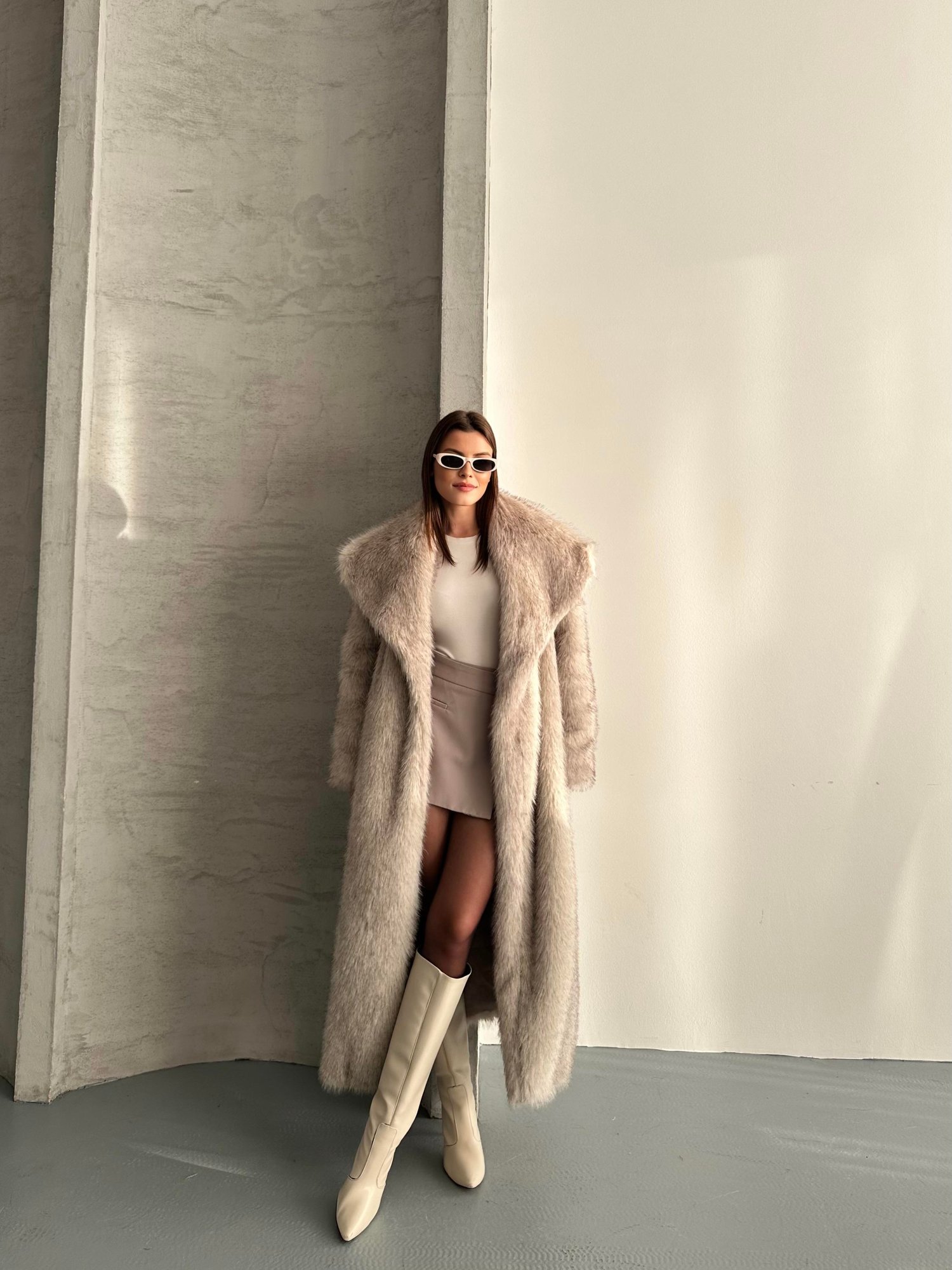 Geniş Yaka Oversize Uzun Kürk