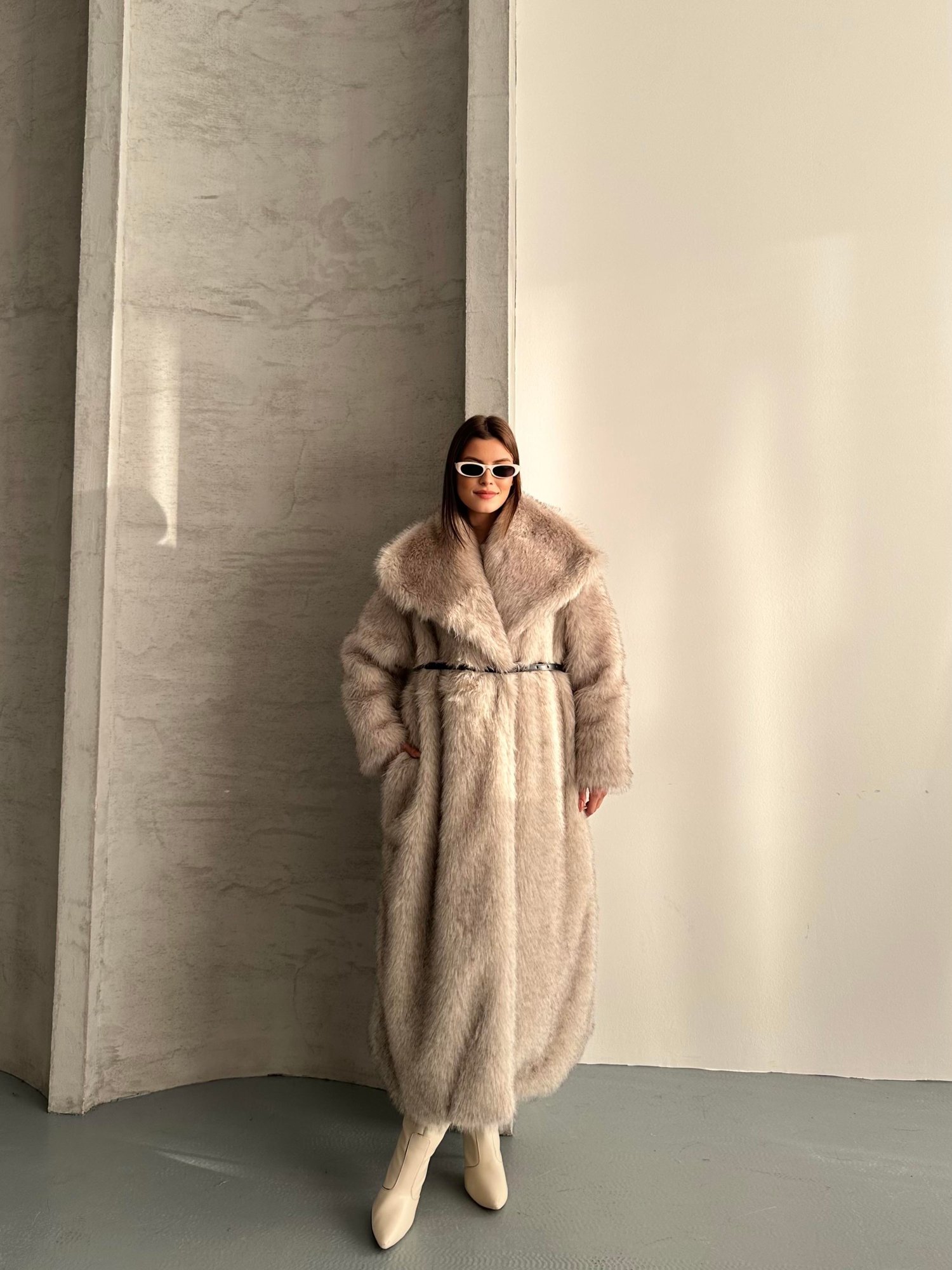 Geniş Yaka Oversize Uzun Kürk
