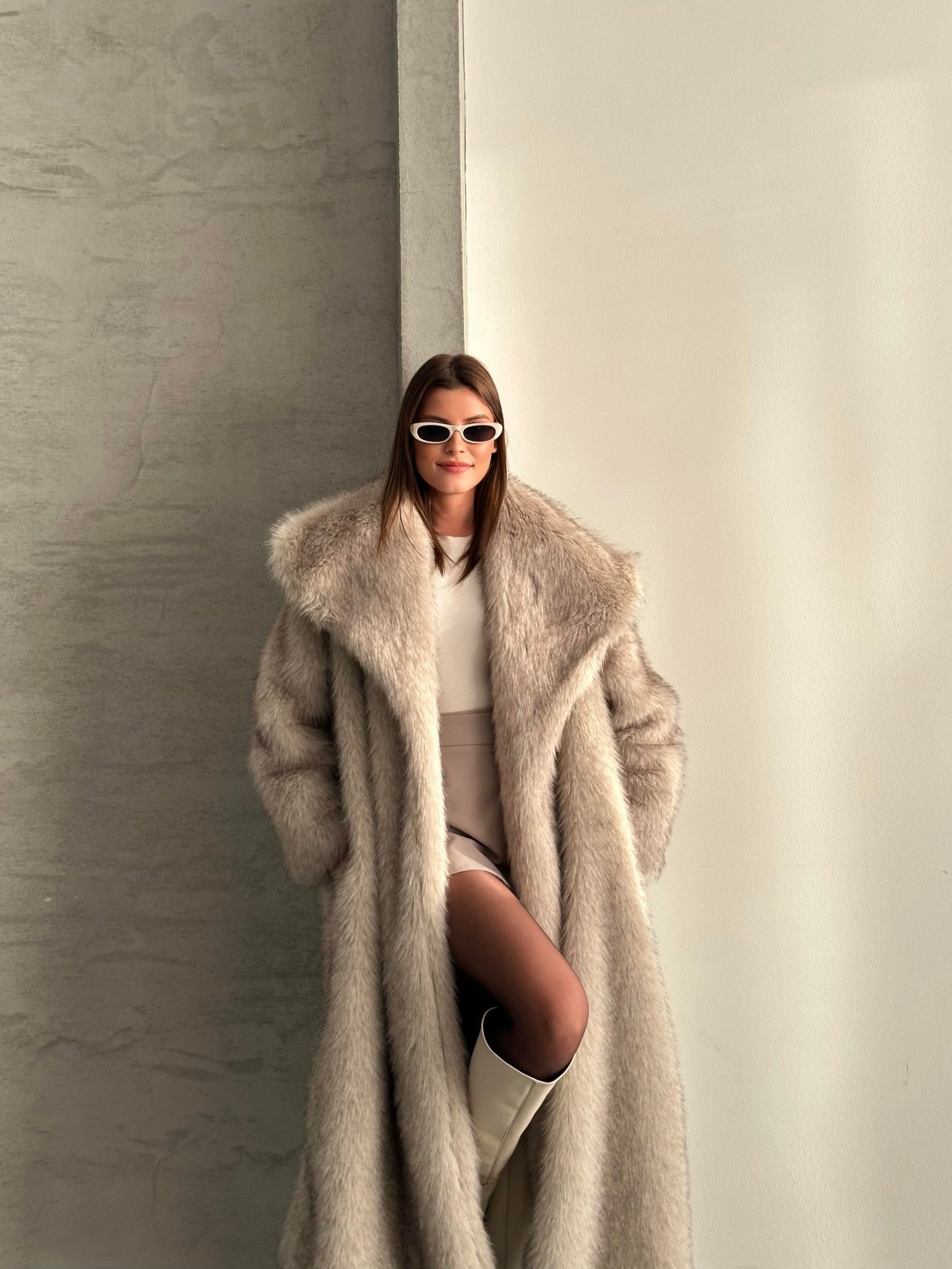 Geniş Yaka Oversize Uzun Kürk