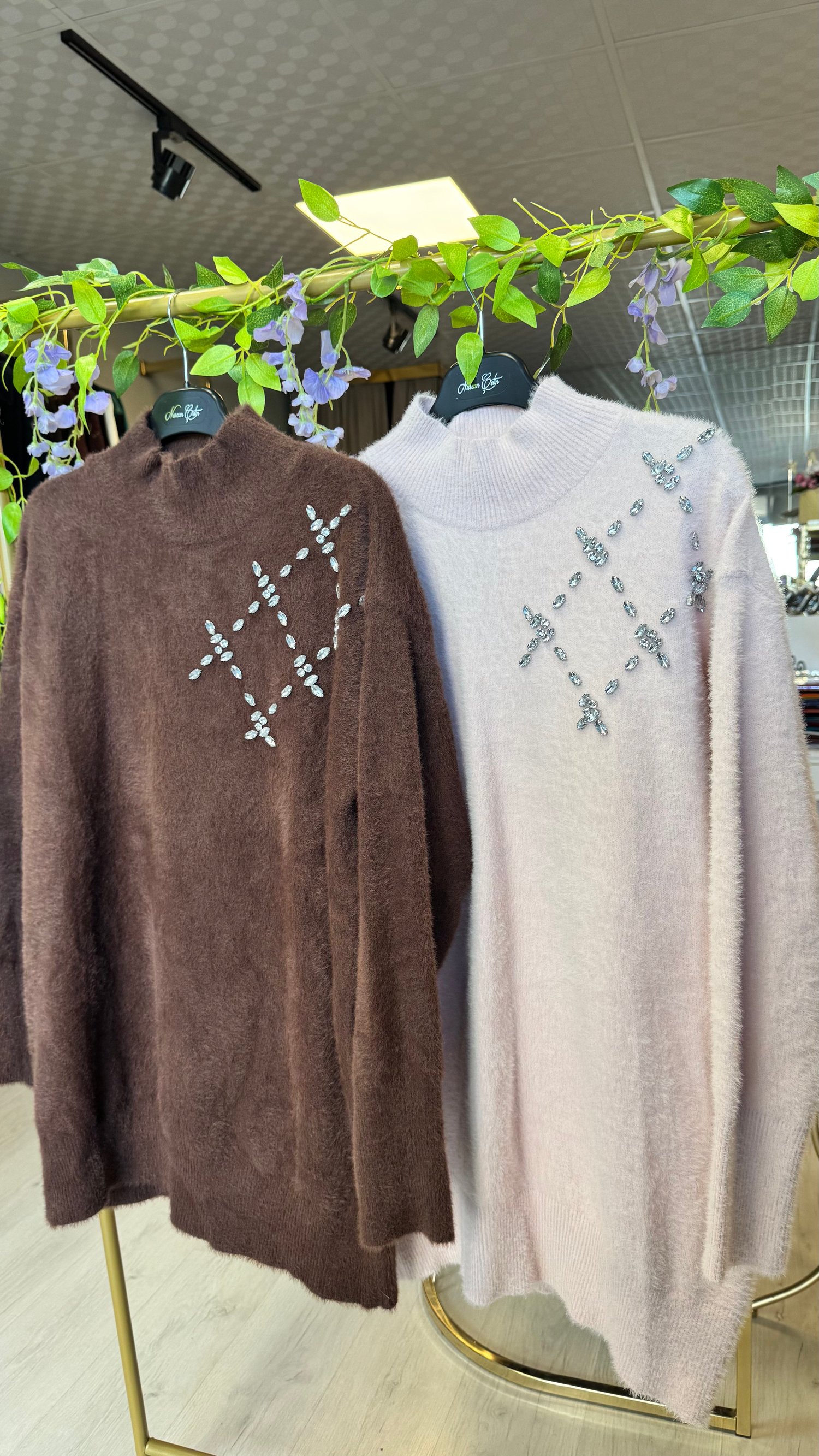Geometrik Taş İşlemeli Triko Tunik - 1452