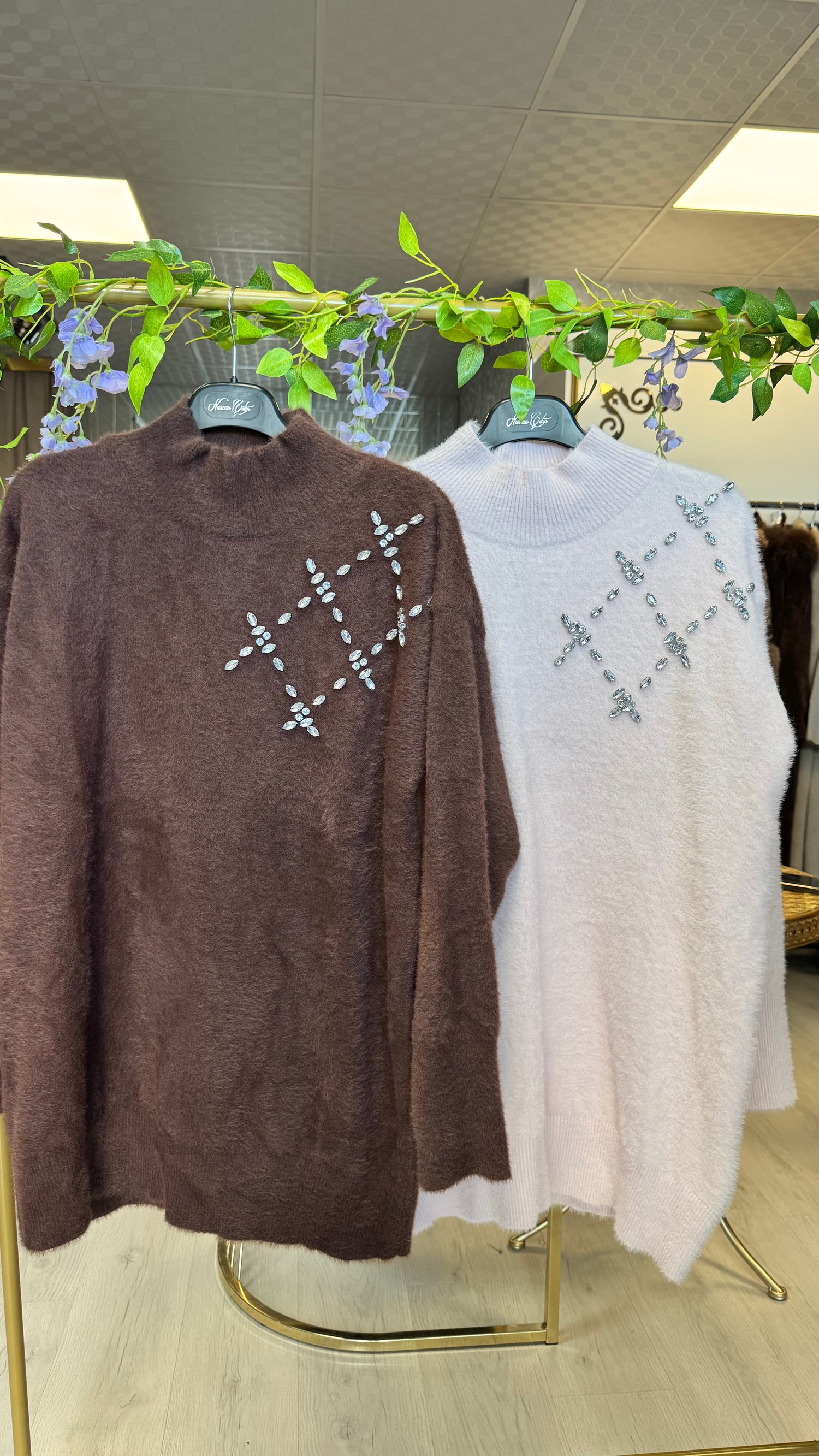 Geometrik Taş İşlemeli Triko Tunik - 1452