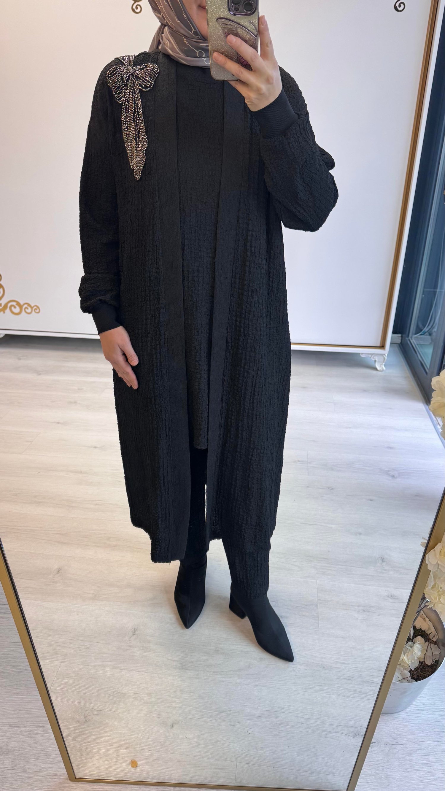 Nurcan Çetin Gofre Üçlü Takım Siyah