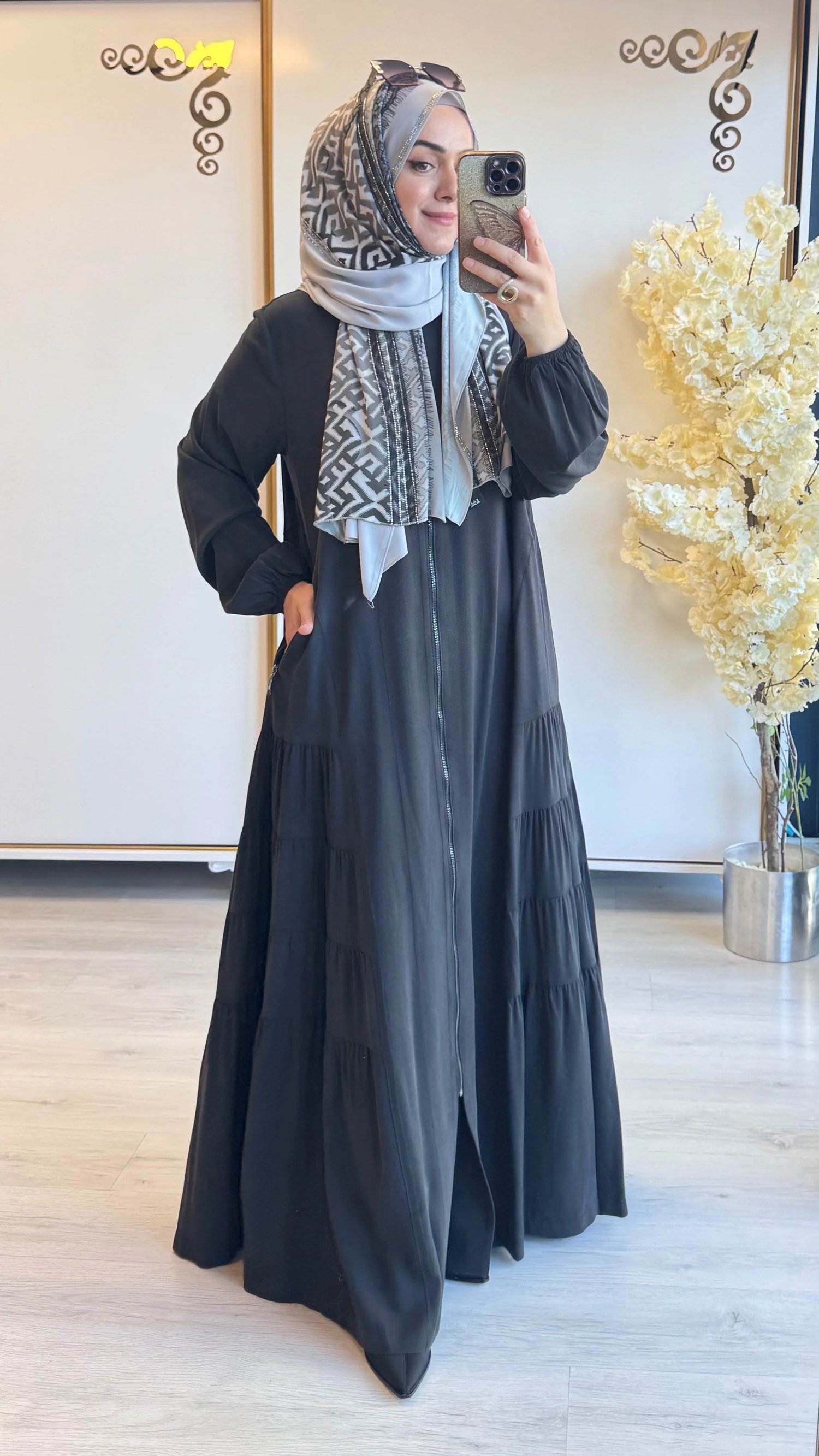 Nurcan Çetin - Katlı Boydan Ferace Siyah - 1367