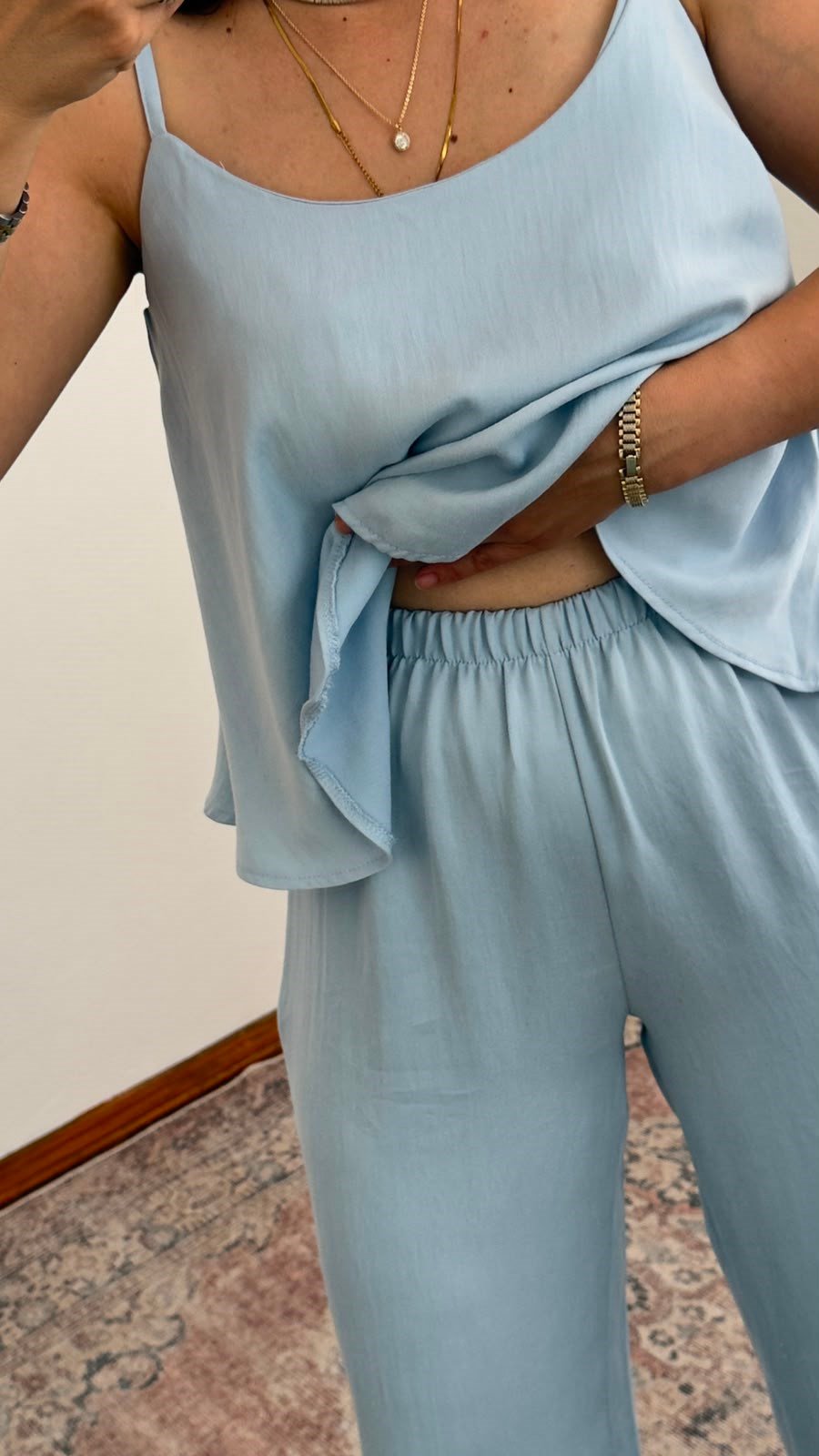 Askılı Bluz Pantolon Takım Mavi Perry