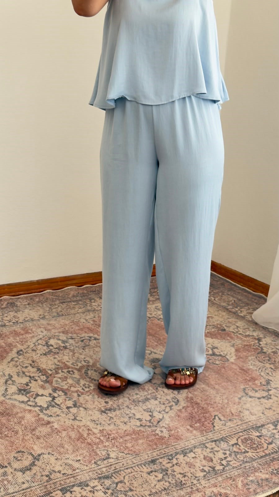 Askılı Bluz Pantolon Takım Mavi Perry