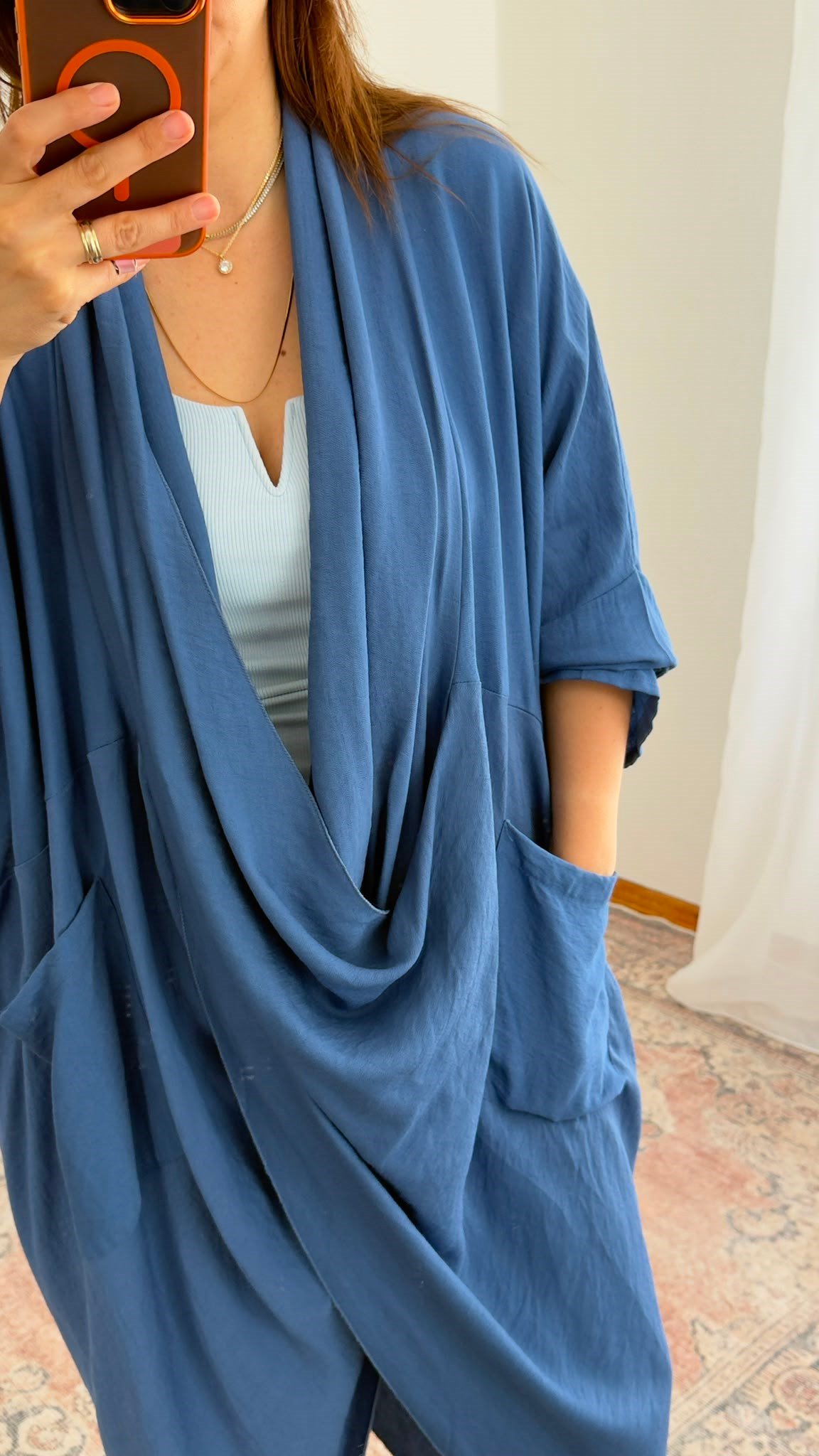 Cepli Düz Keten Tunik – İndigo