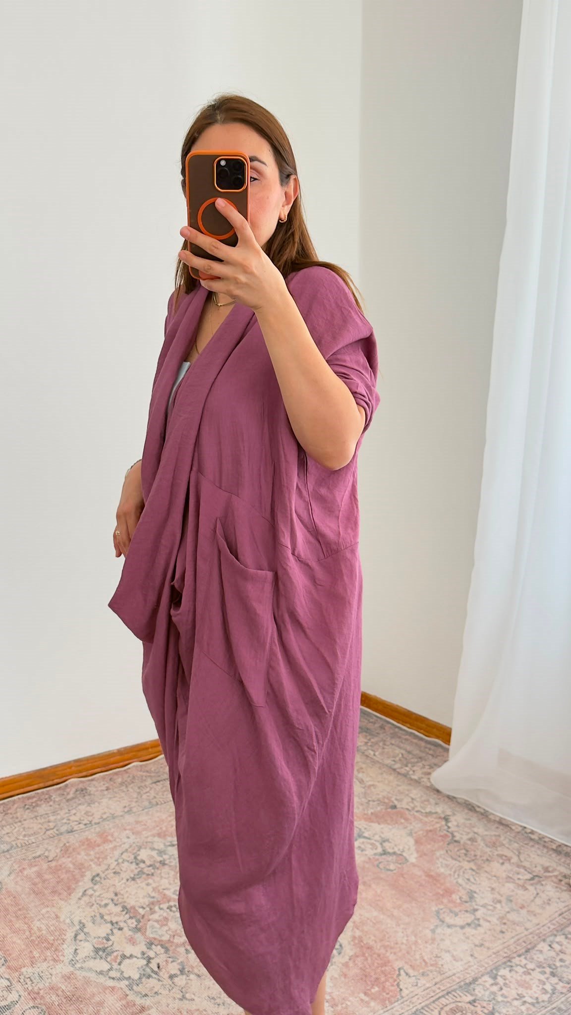 Cepli Düz Keten Tunik – Lila