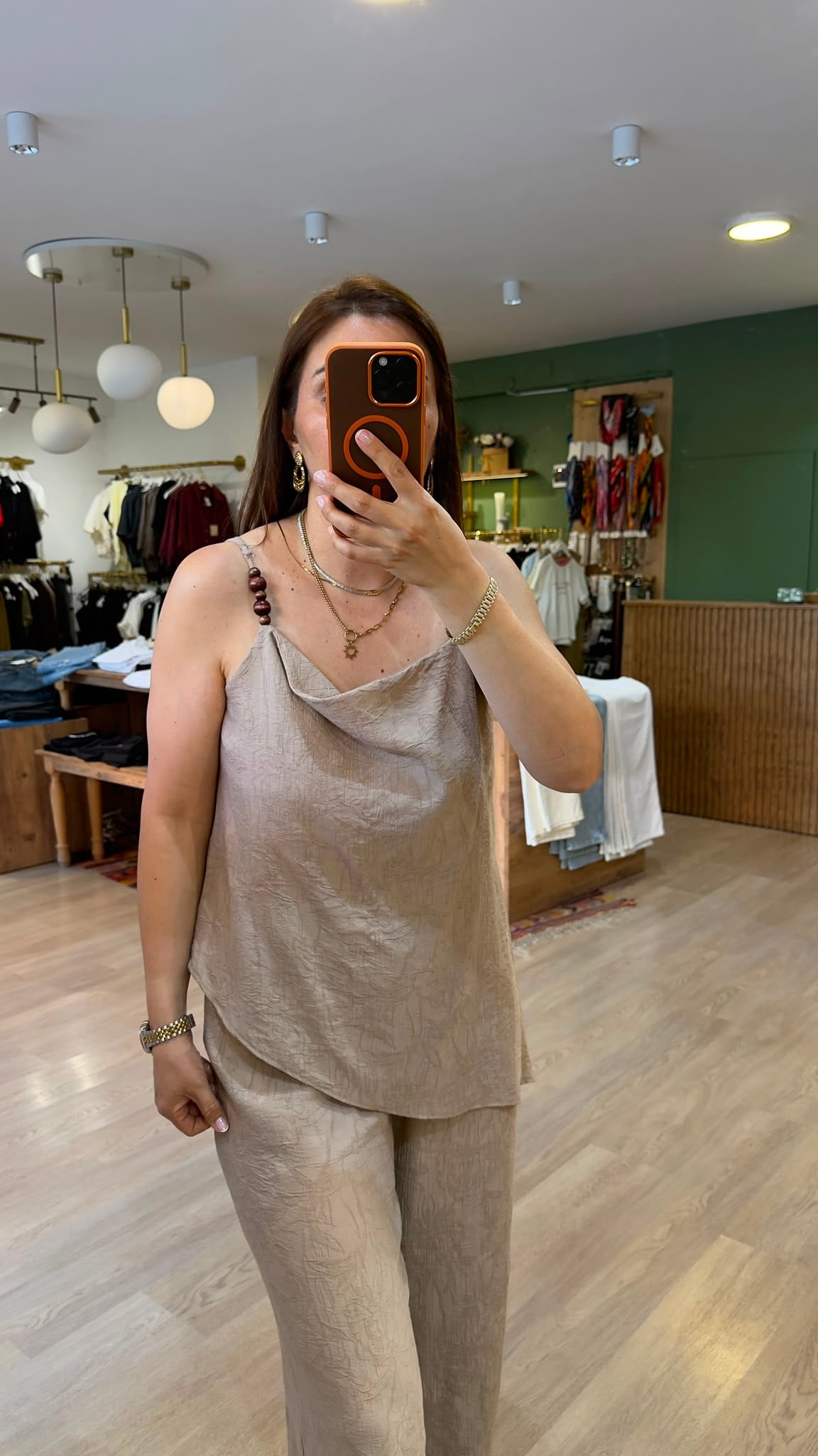 Dokulu Takım Camel Renk Sateen