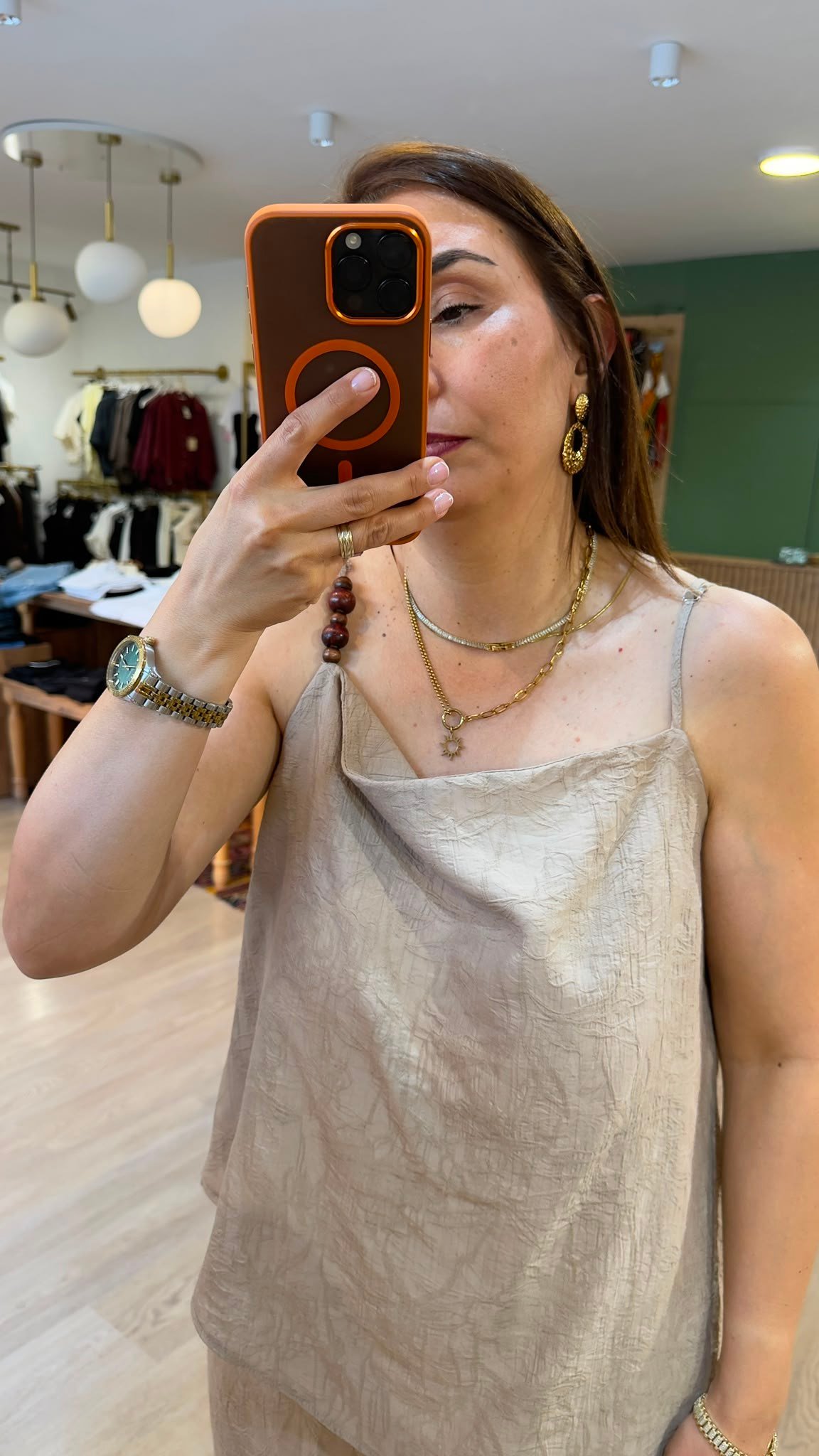 Dokulu Takım Camel Renk Sateen