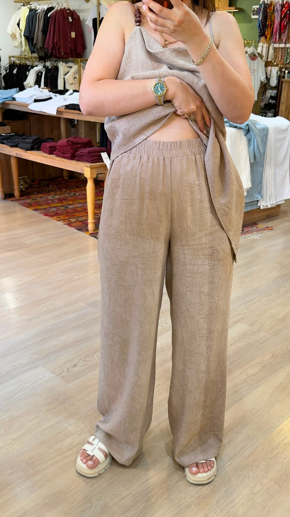 Dokulu Takım Camel Renk Sateen